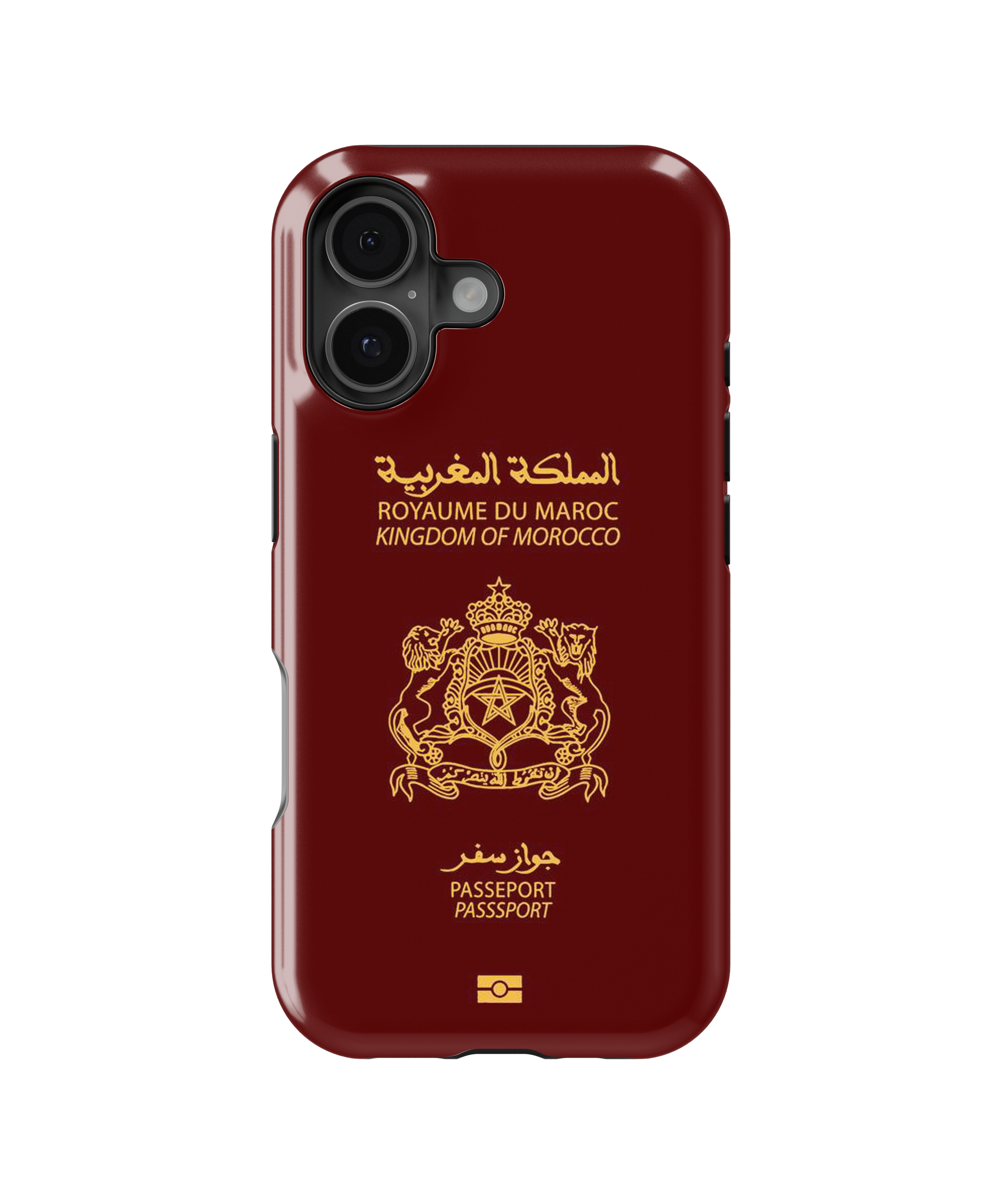 Coque iPhone Personnalisée – Design Passeport Maroc Rouge & Doré