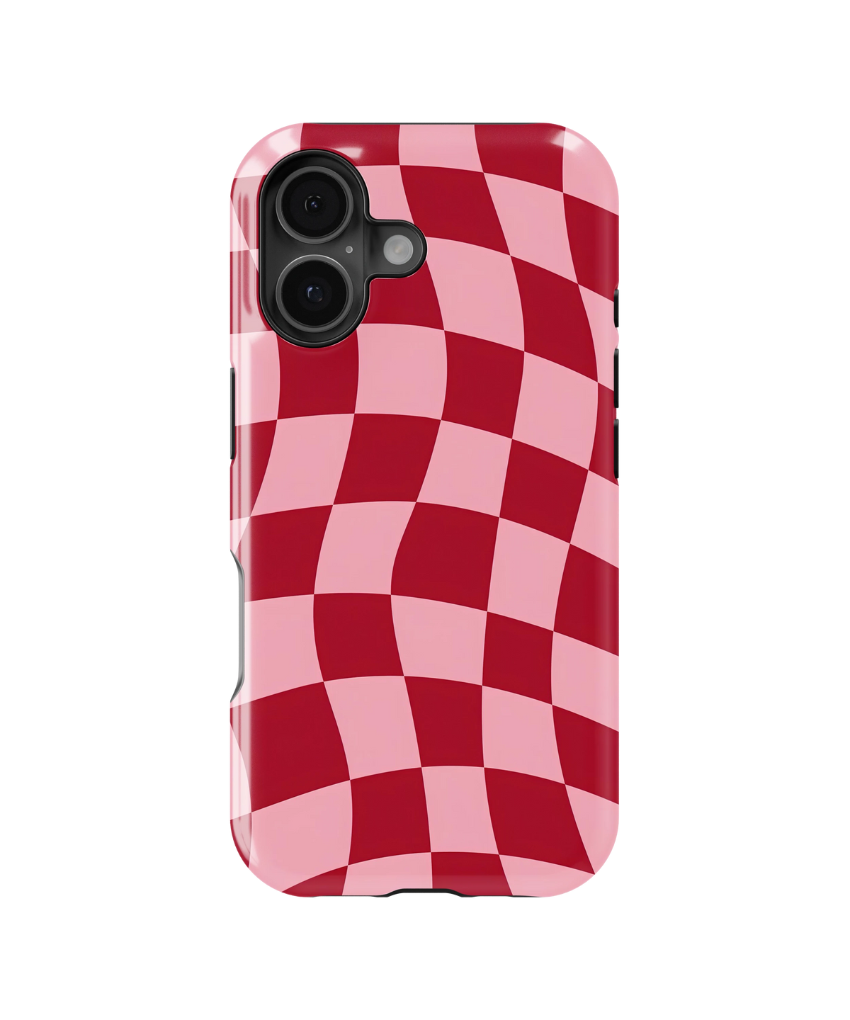 Coque iPhone – Design Damier Rouge & Rose