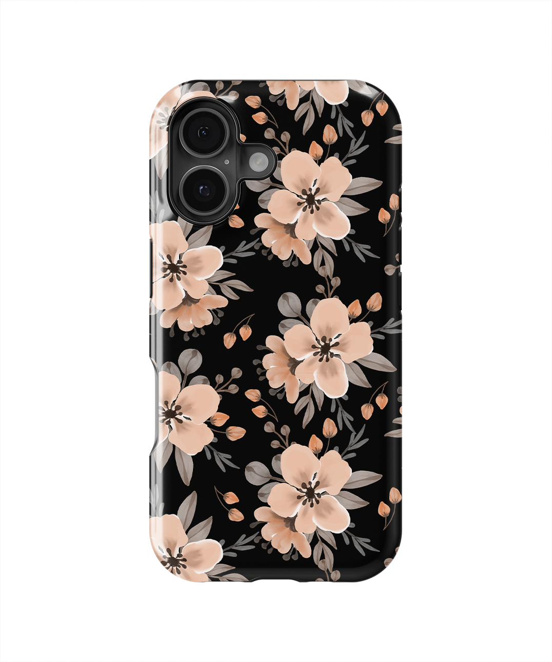 Coque iPhone – Design Floral Élégant Noir & Beige