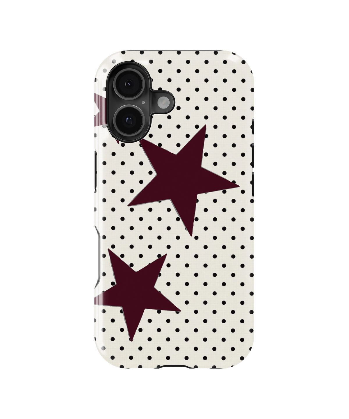 Coque iPhone – Design Pois et Étoiles Bordeaux