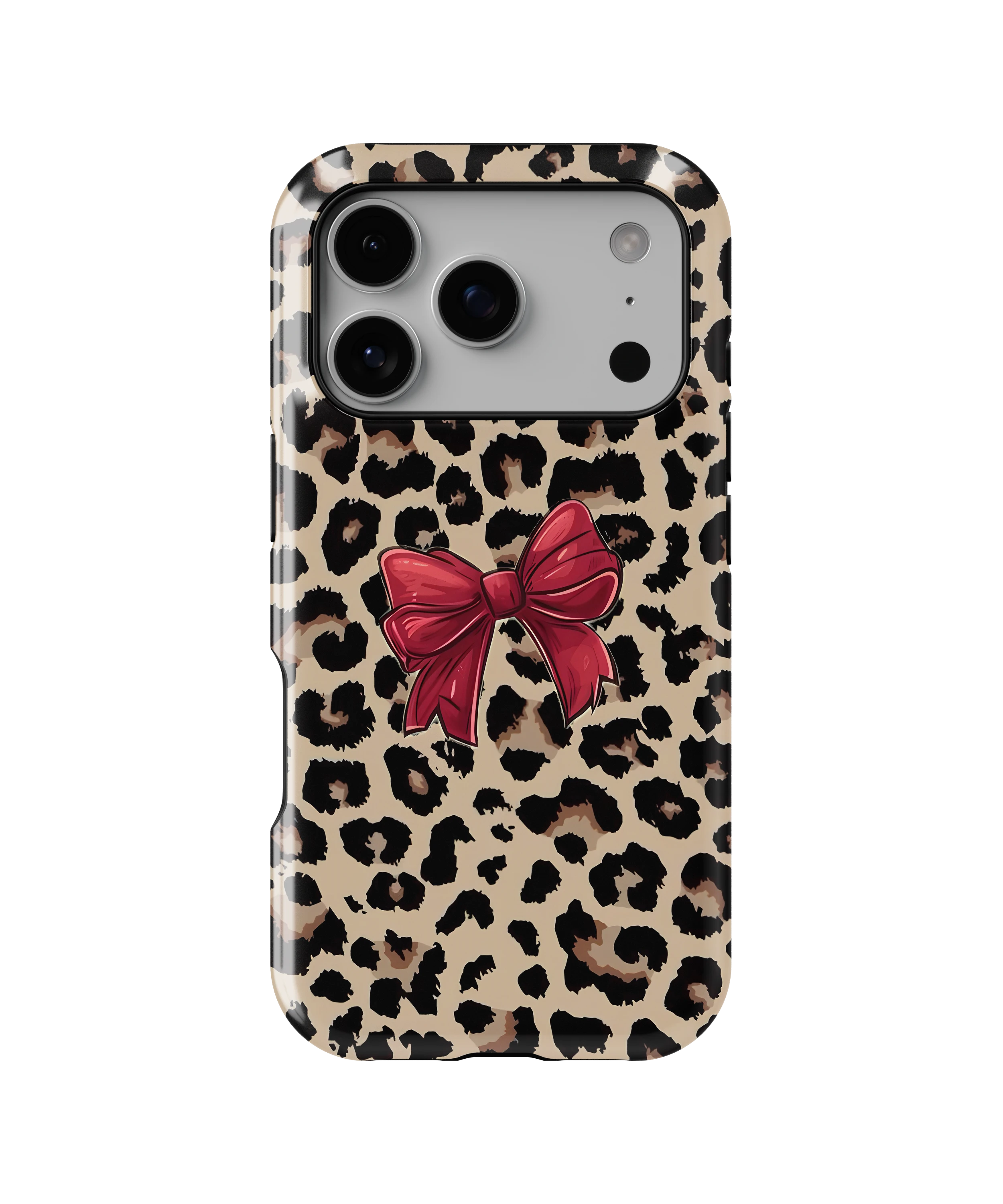 Coque iPhone – Léopard Chic avec Nœud Rouge