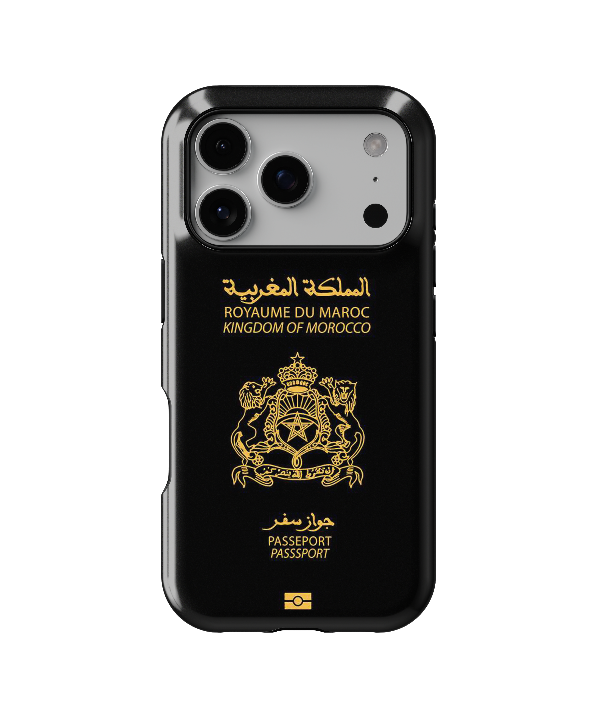 Coque iPhone Personnalisée – Design Passeport Maroc Noir & Doré