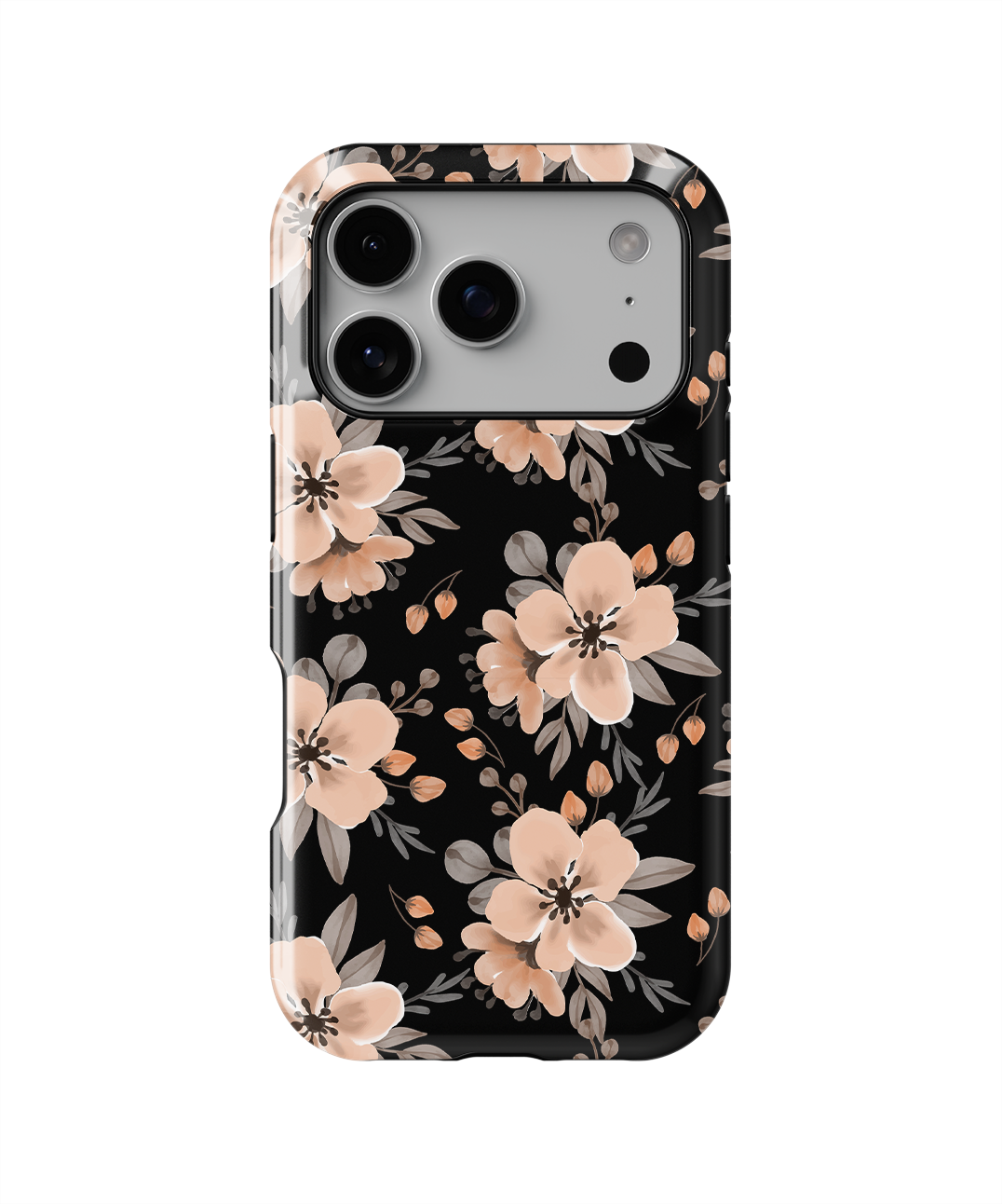 Coque iPhone – Design Floral Élégant Noir & Beige