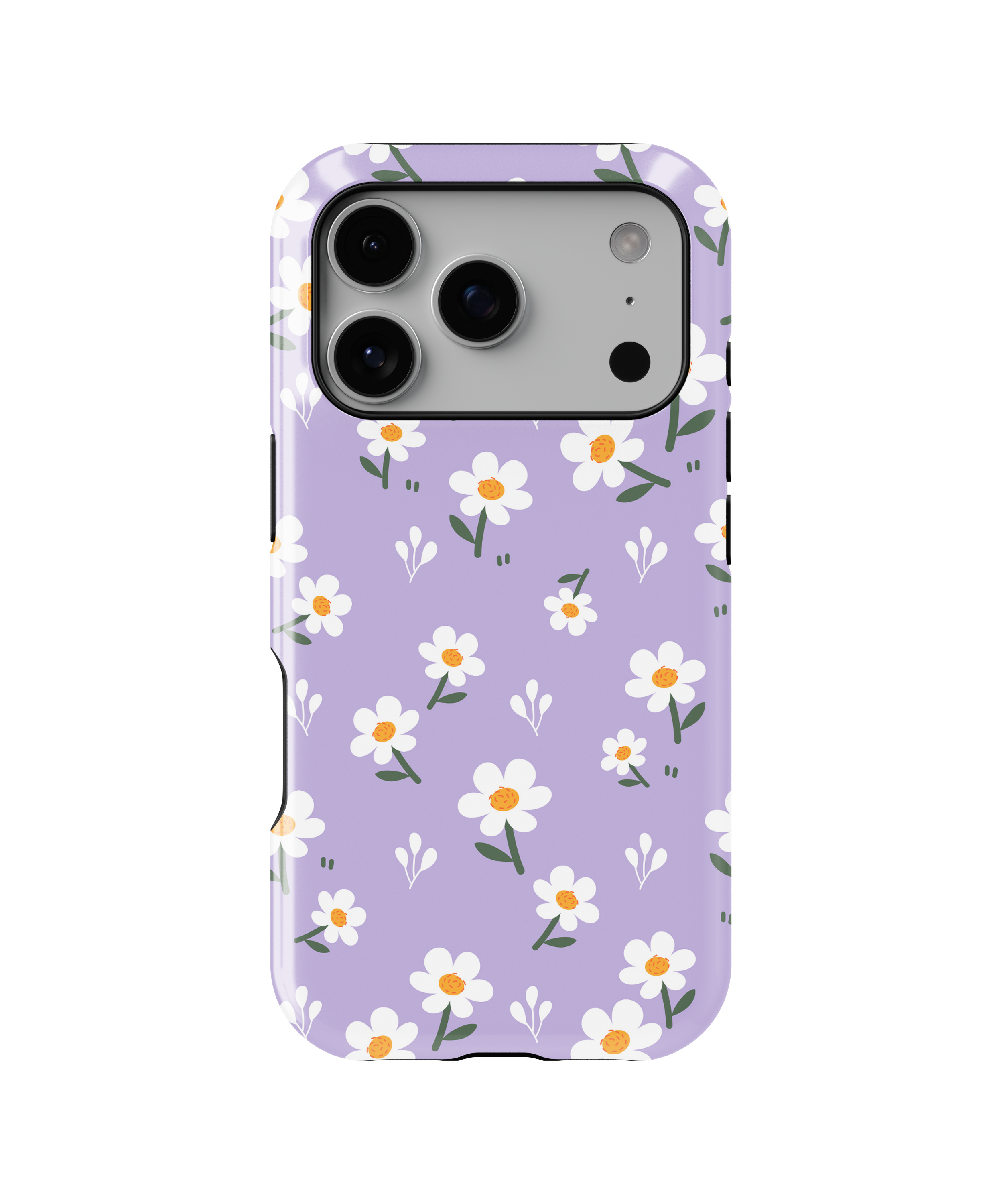 Coque iPhone – Design Marguerites sur Fond Violet