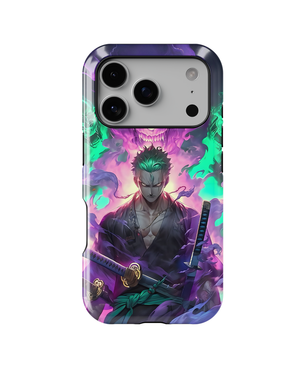 Coque iPhone Roronoa Zoro – Aura Démon Style Neon
