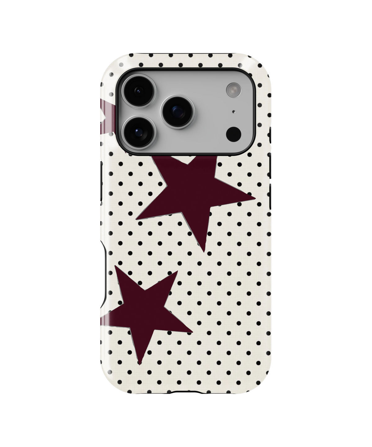 Coque iPhone – Design Pois et Étoiles Bordeaux