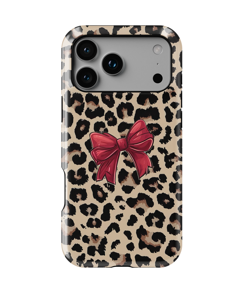 Coque iPhone – Léopard Chic avec Nœud Rouge