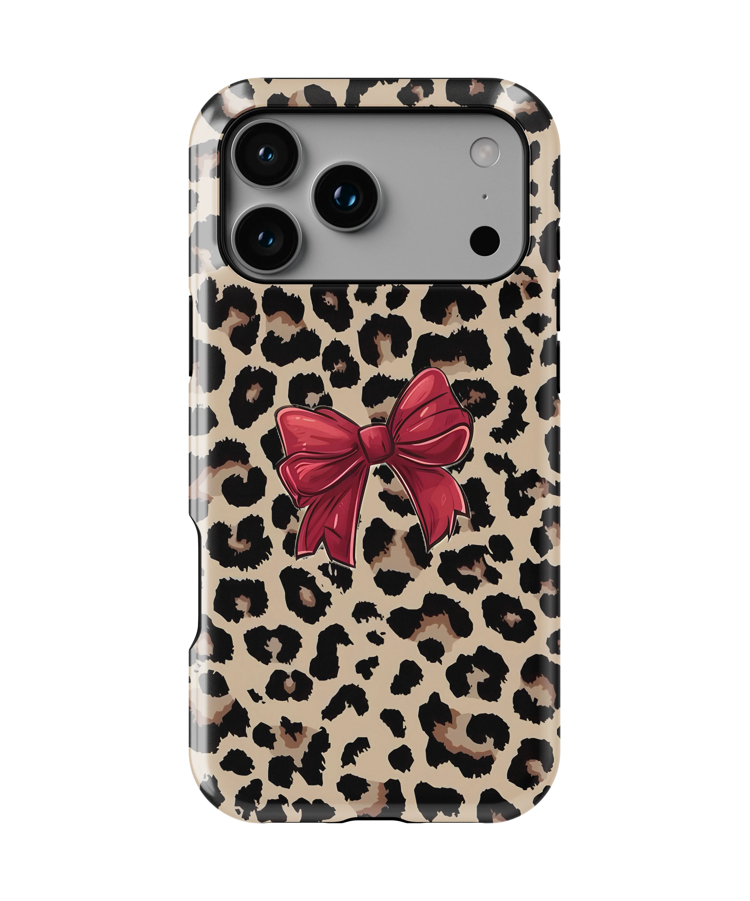 Coque iPhone – Léopard Chic avec Nœud Rouge