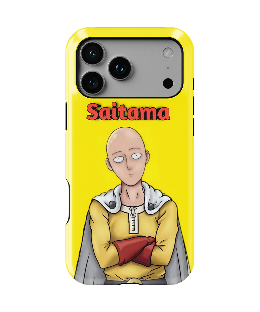 Coque iPhone Saitama – Anime One Punch Man Style Jaune