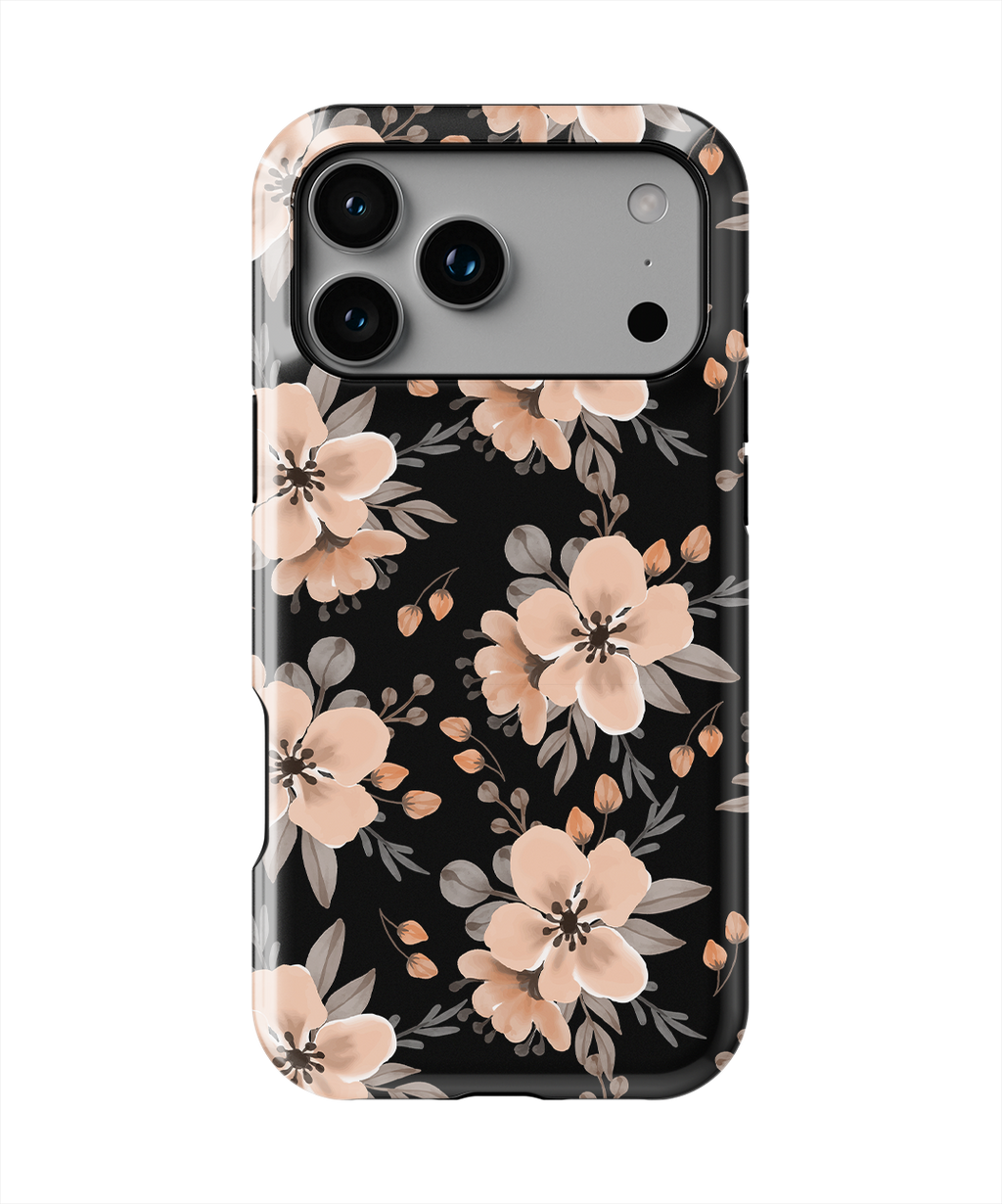 Coque iPhone – Design Floral Élégant Noir & Beige