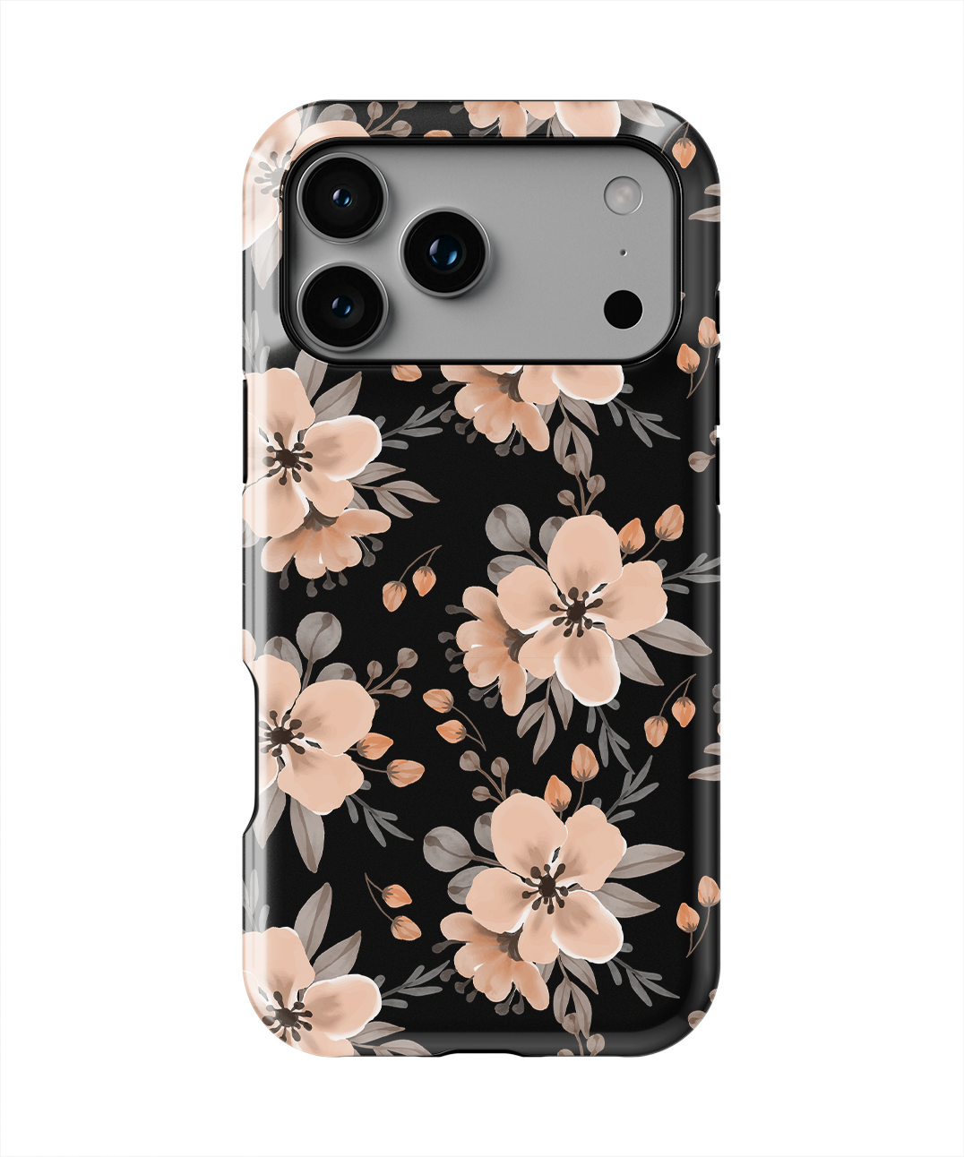 Coque iPhone – Design Floral Élégant Noir & Beige