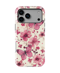 Coque iPhone – Fleurs Roses & Papillons Élégants