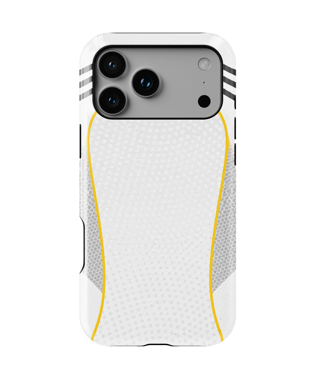 Coque iPhone – Style Maillot Real Madrid (Blanc & Or)