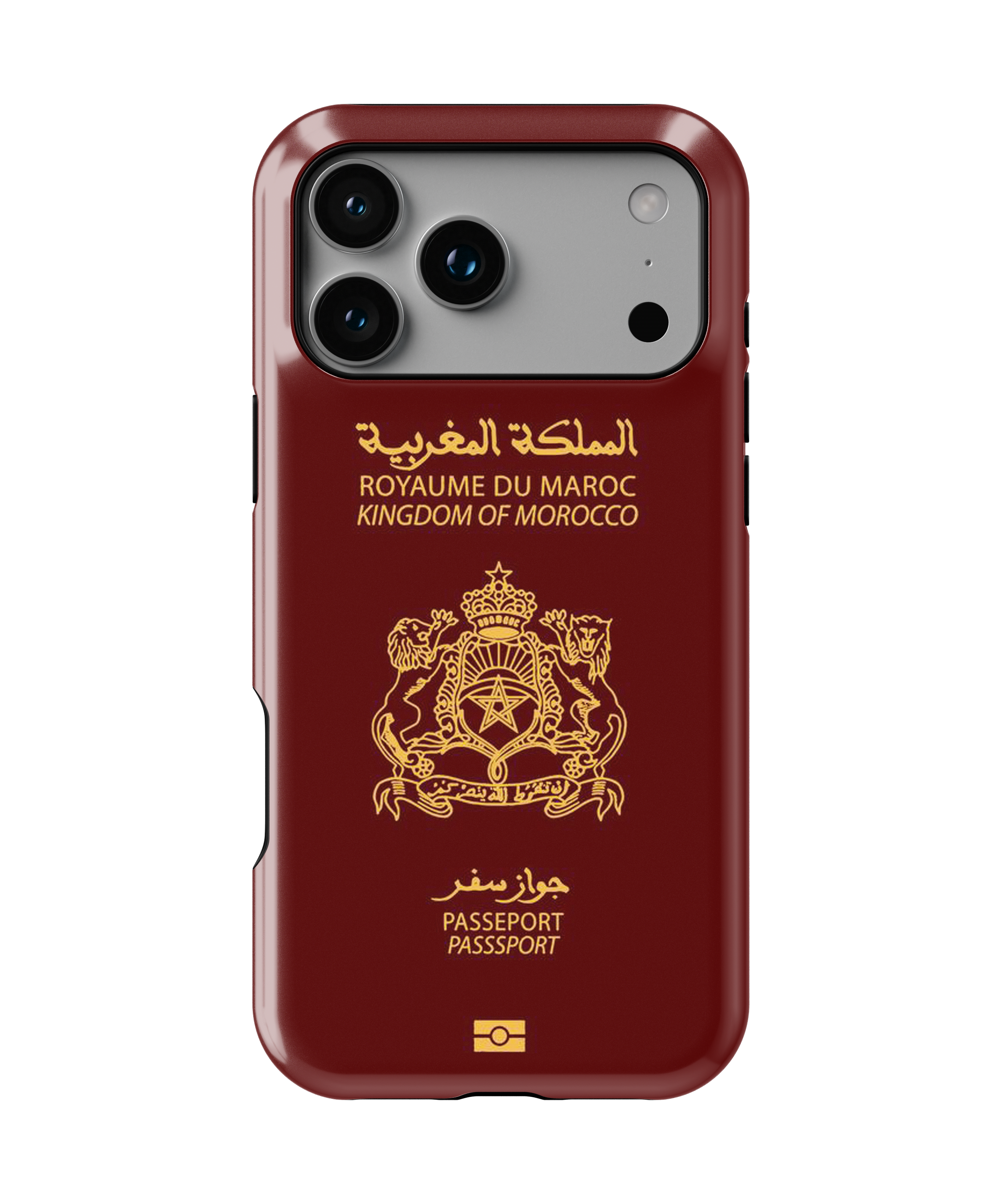 Coque iPhone Personnalisée – Design Passeport Maroc Rouge & Doré