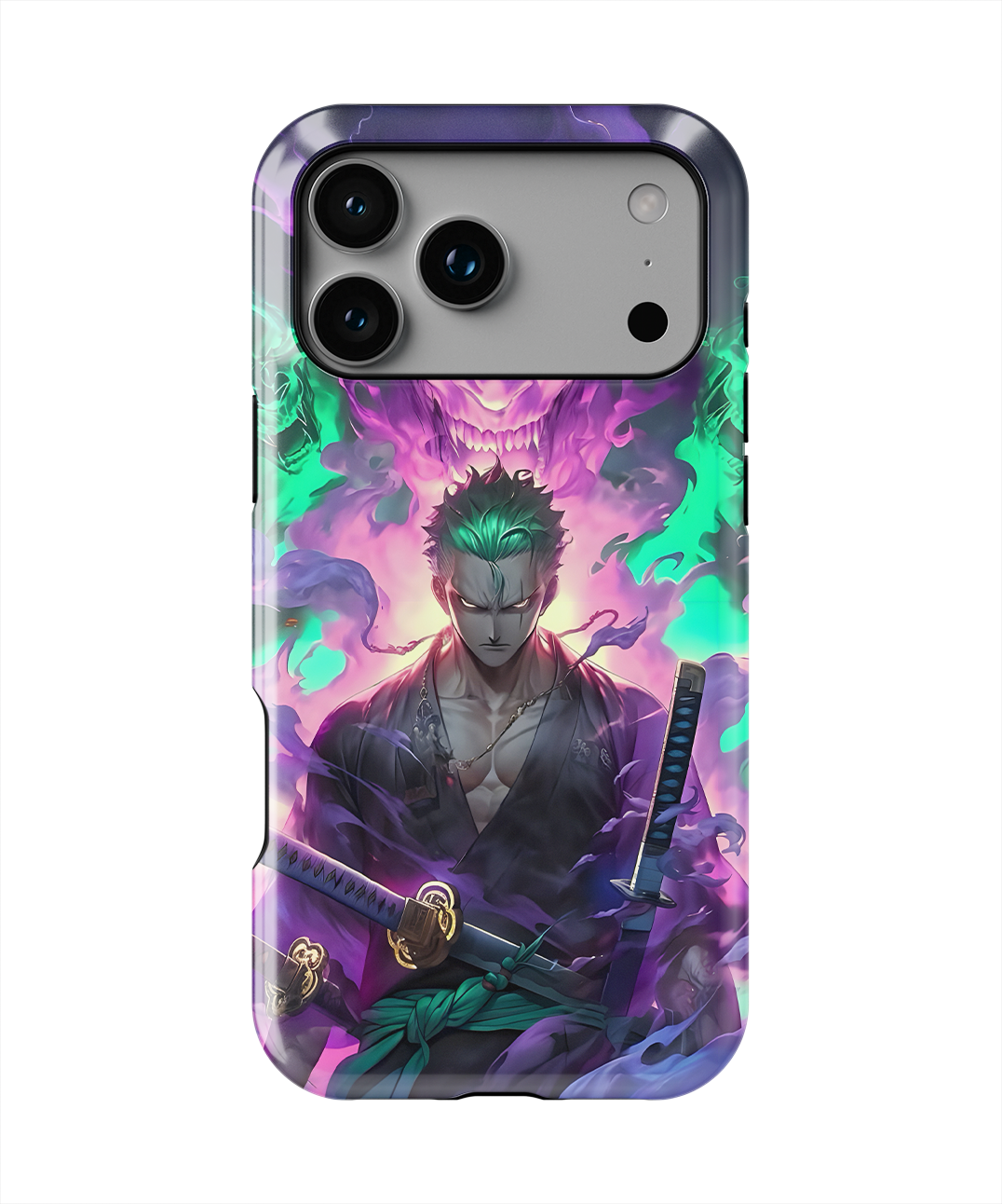 Coque iPhone Roronoa Zoro – Aura Démon Style Neon