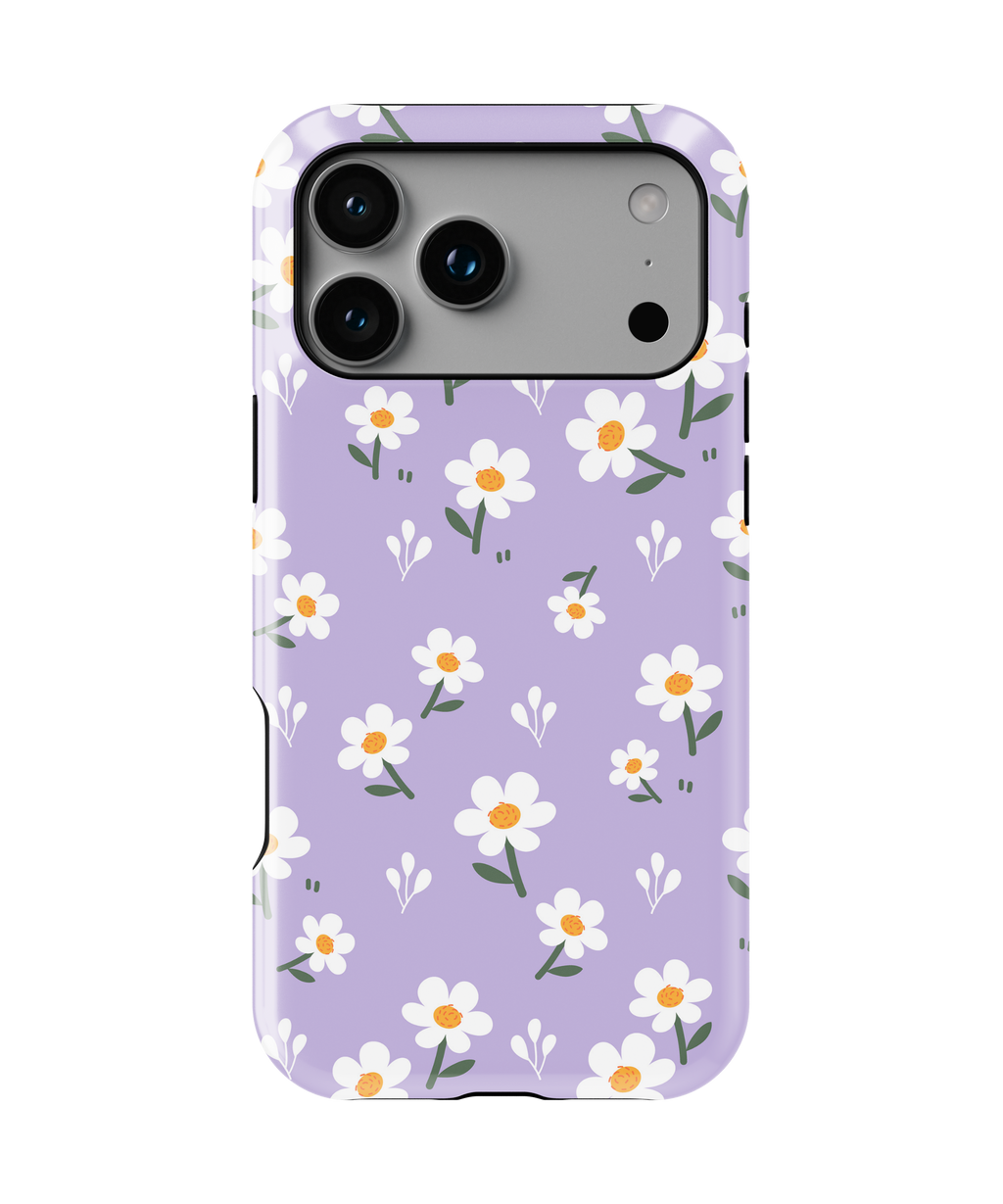 Coque iPhone – Design Marguerites sur Fond Violet