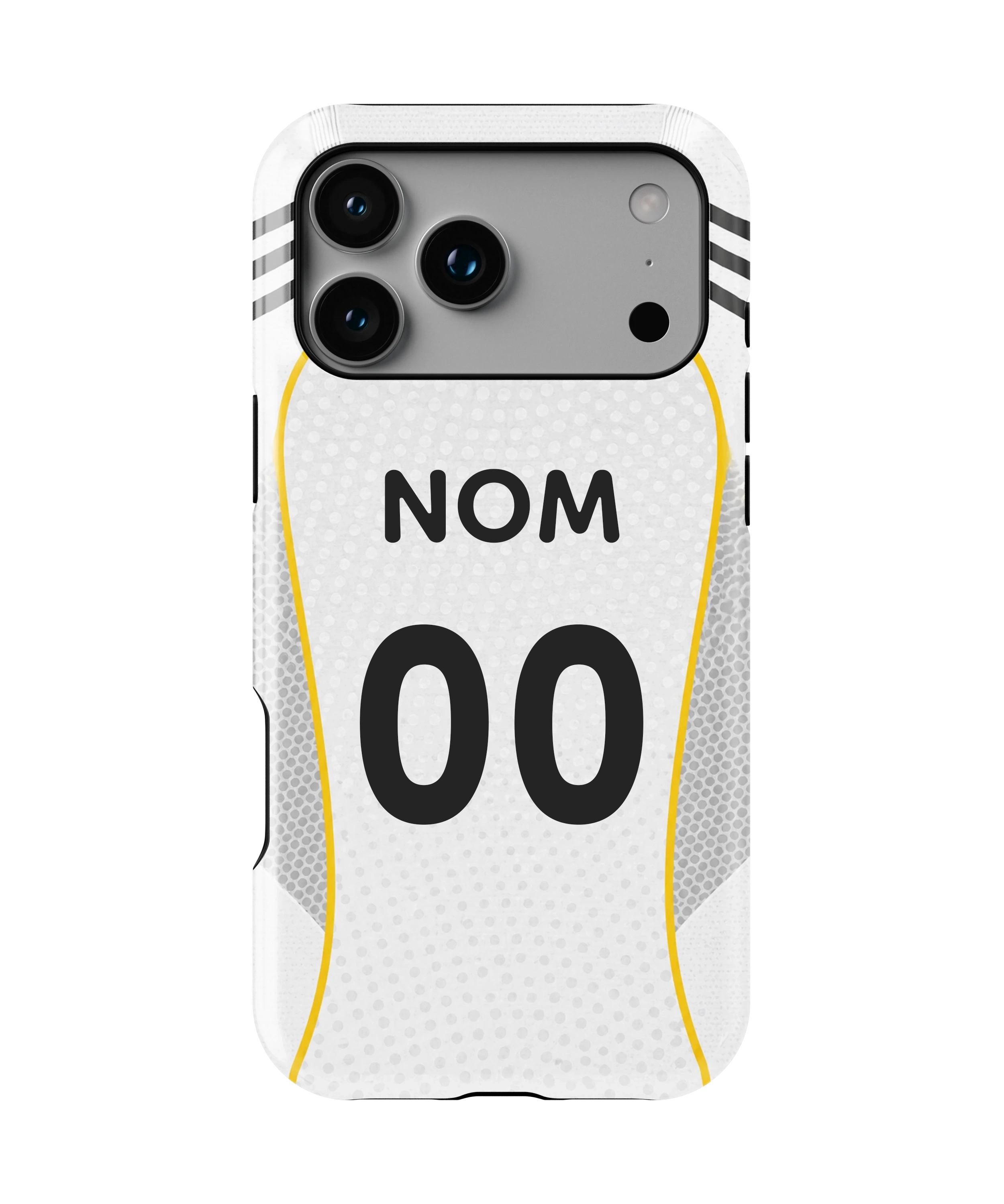 Coque iPhone – Style Maillot Real Madrid (Blanc & Or)