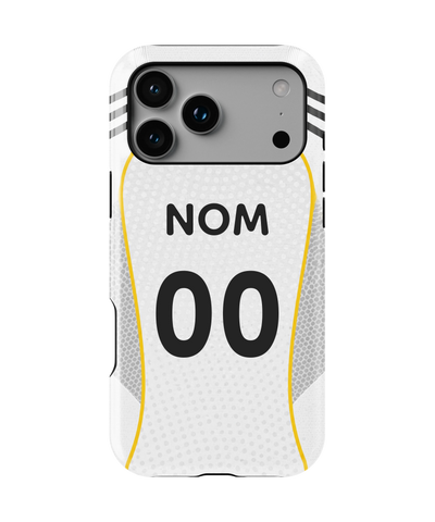 Coque iPhone – Style Maillot Real Madrid (Blanc & Or)