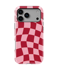 Coque iPhone – Design Damier Rouge & Rose
