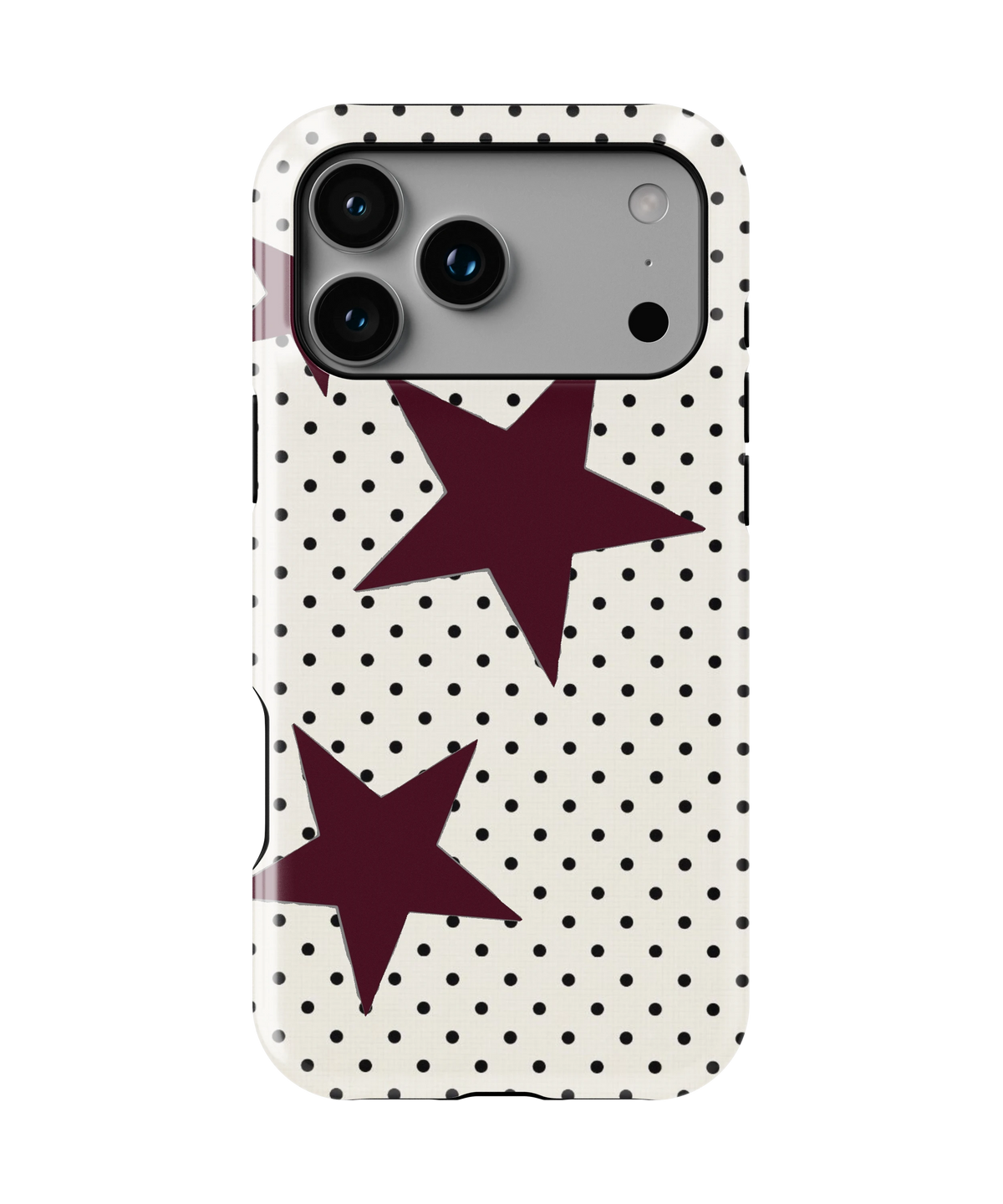 Coque iPhone – Design Pois et Étoiles Bordeaux