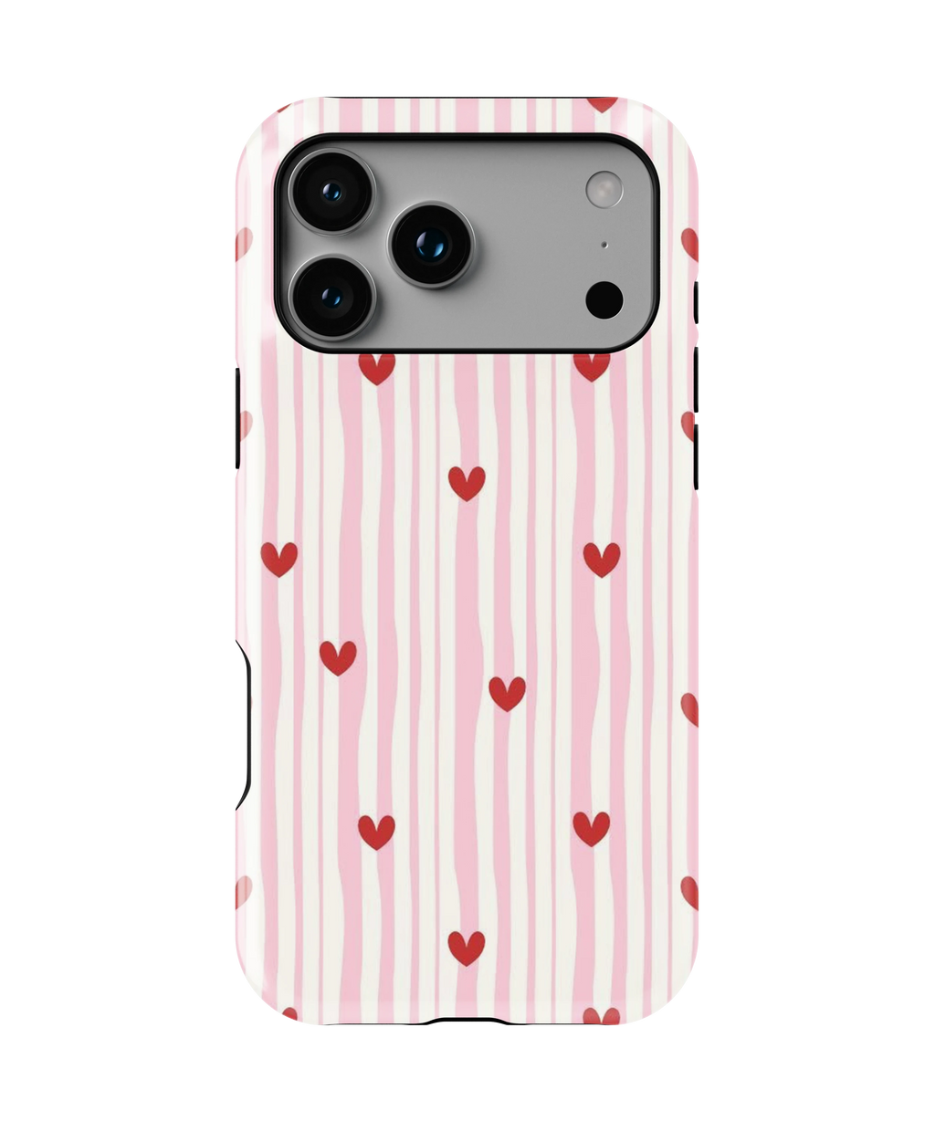 Coque iPhone – Design Rayures Cœurs Pastel