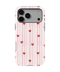 Coque iPhone – Design Rayures Cœurs Pastel