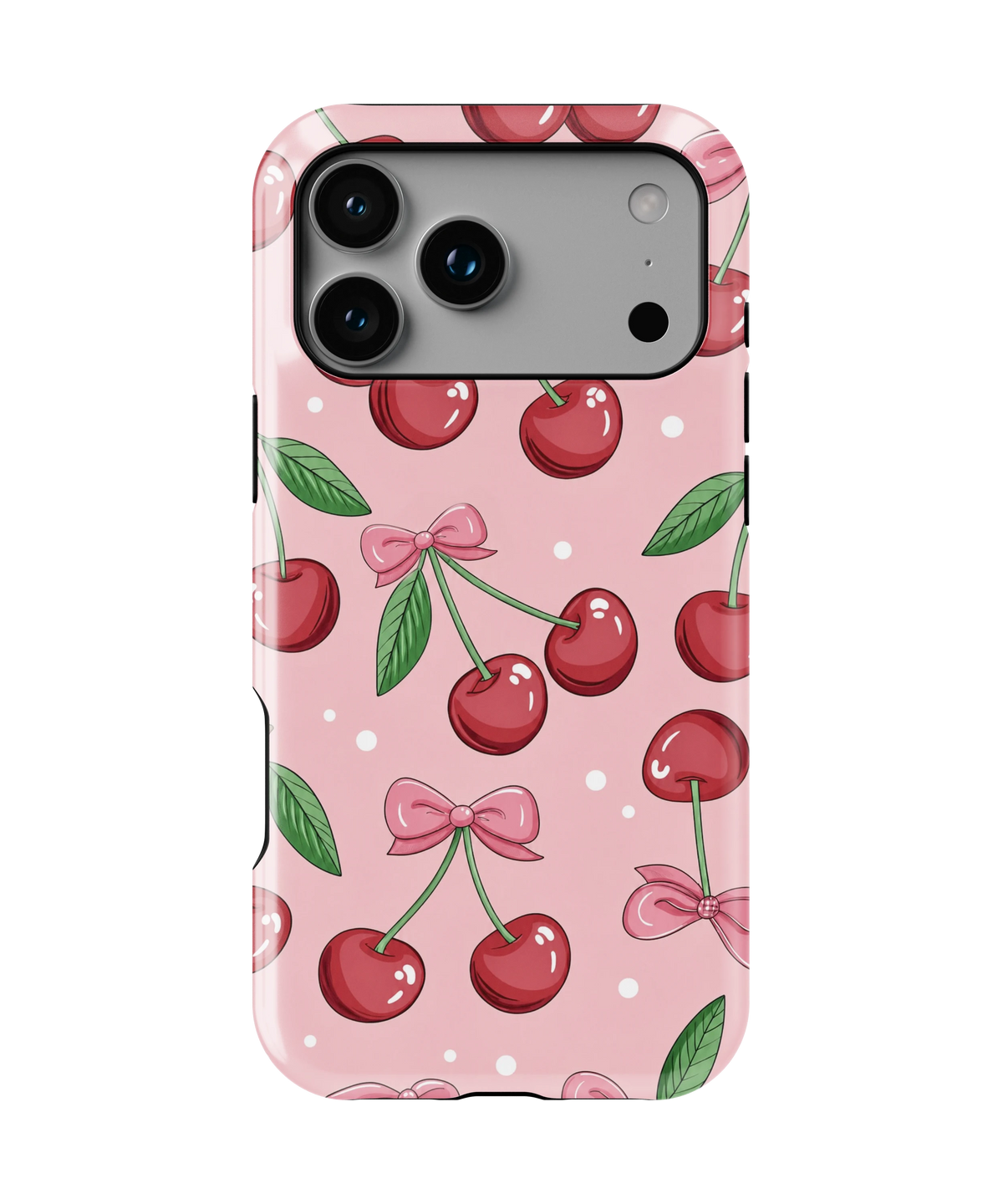Coque iPhone – Design Cerises & Nœuds