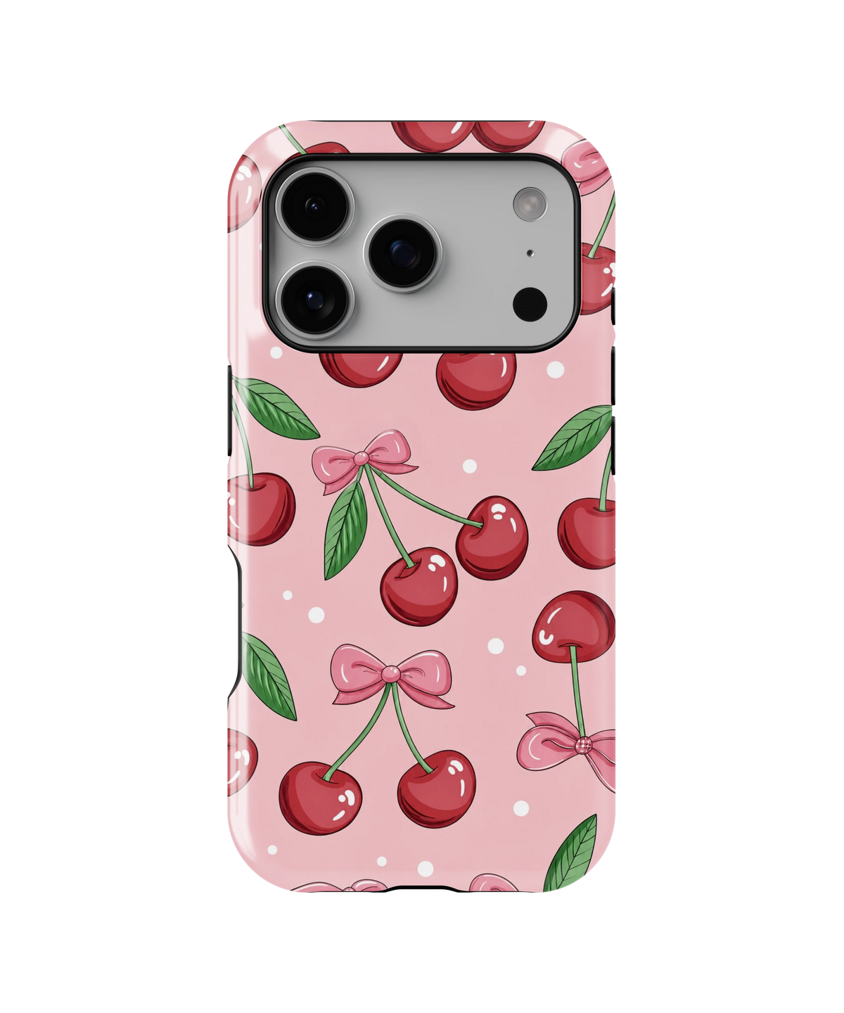 Coque iPhone – Design Cerises & Nœuds