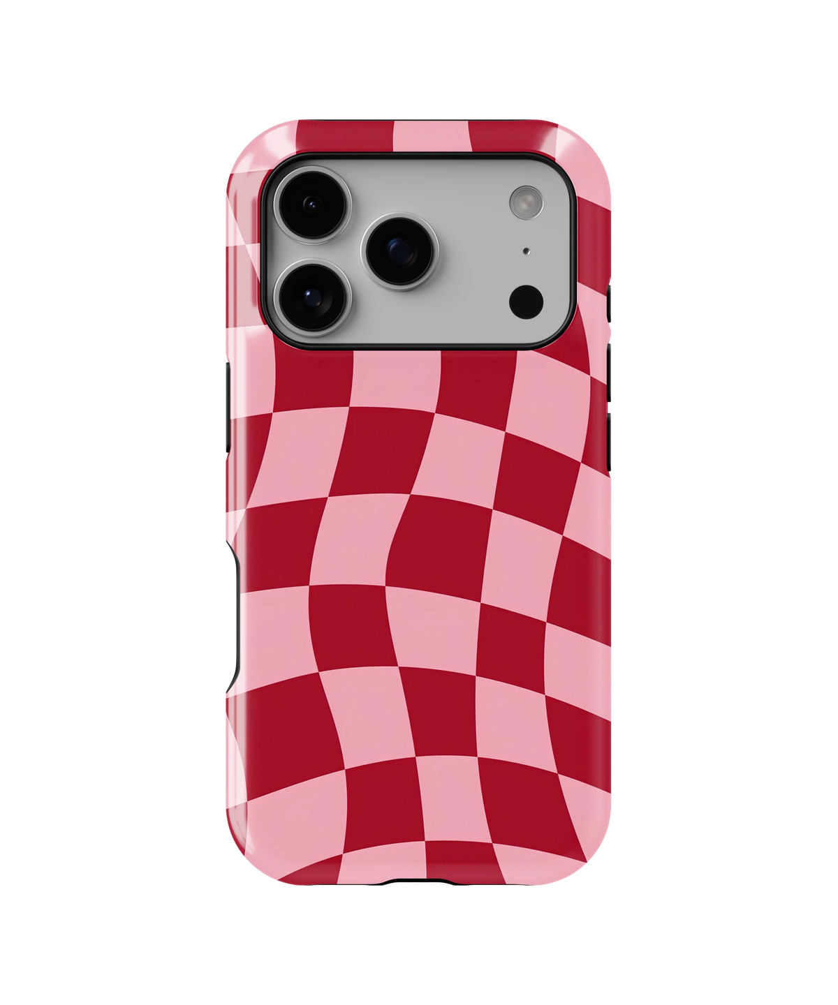 Coque iPhone – Design Damier Rouge & Rose