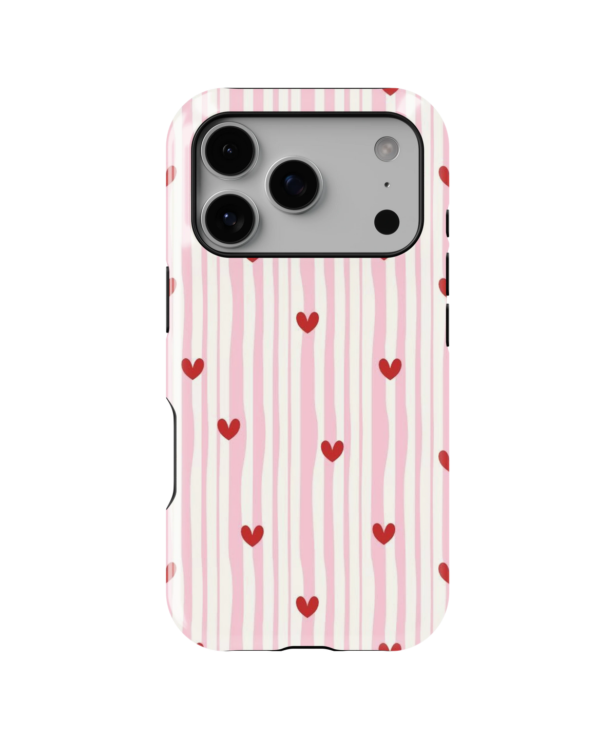 Coque iPhone – Design Rayures Cœurs Pastel