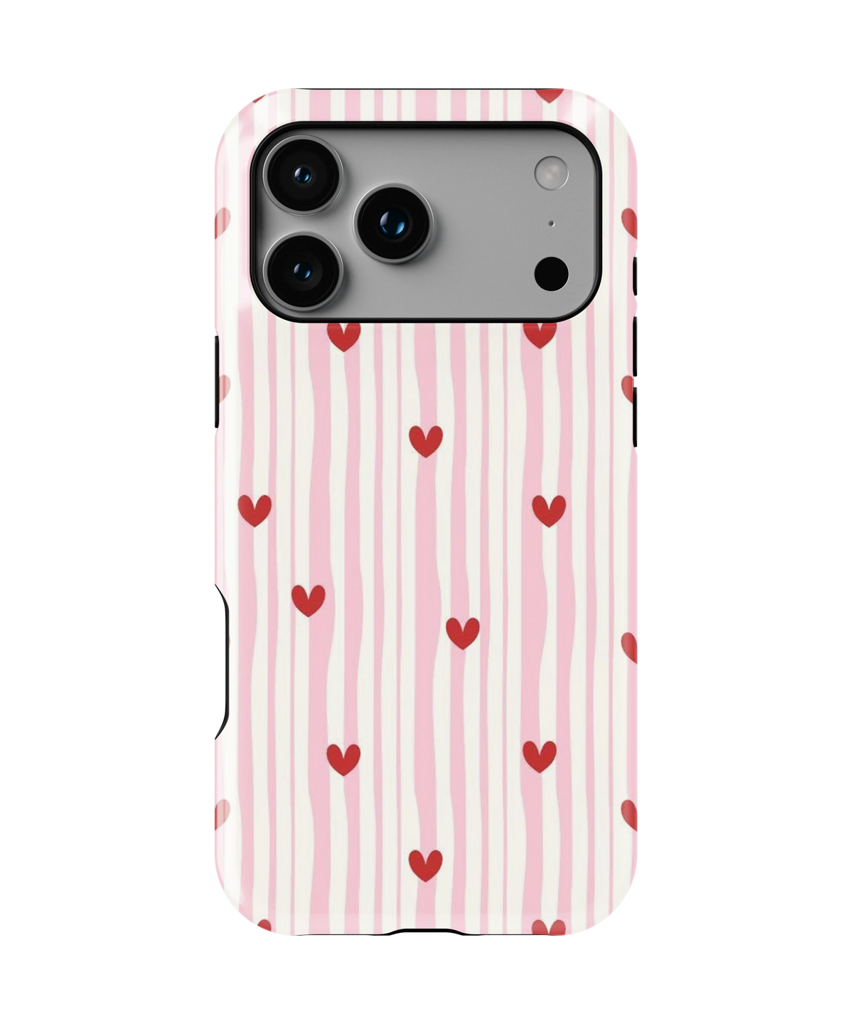 Coque iPhone – Design Rayures Cœurs Pastel