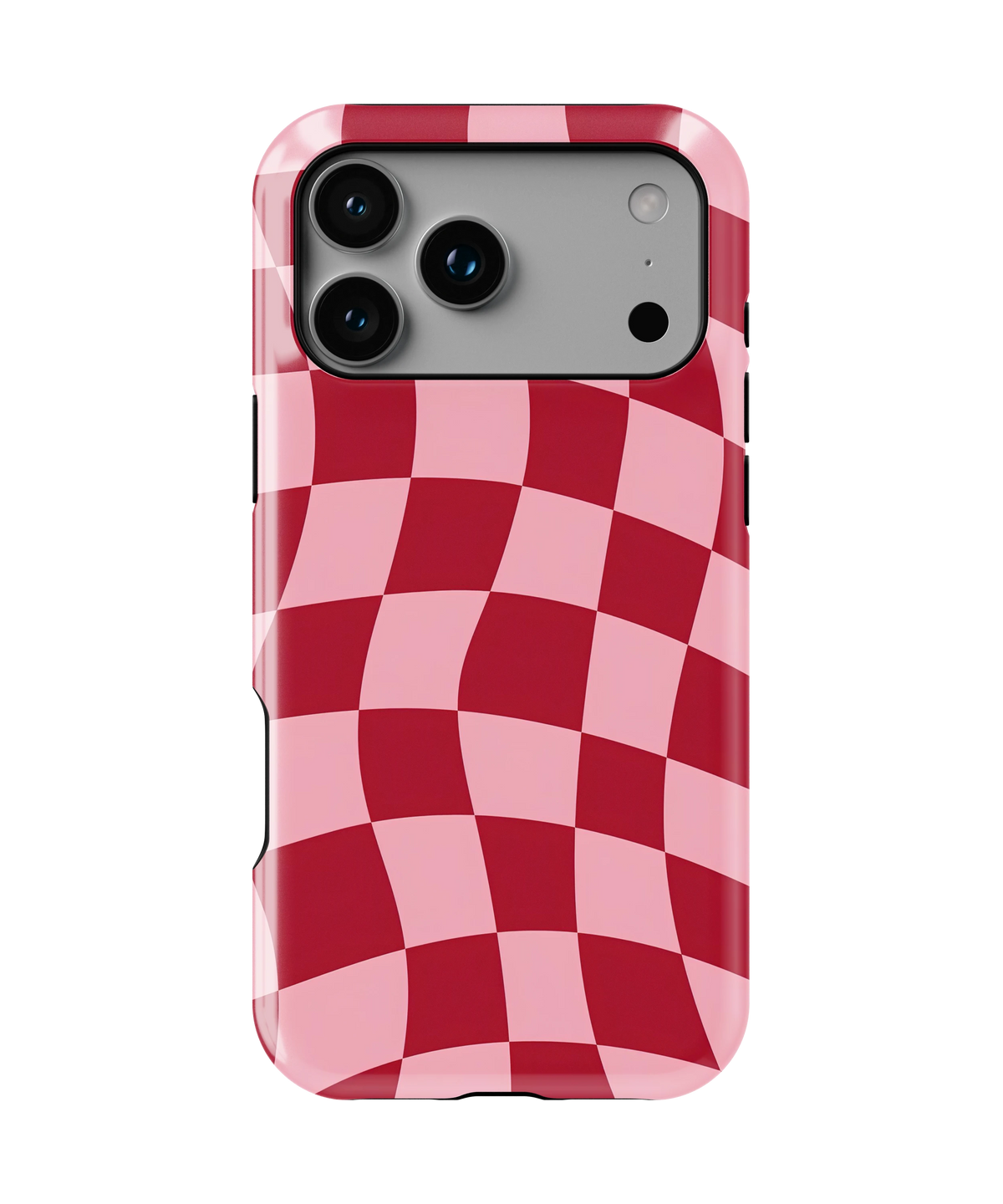 Coque iPhone – Design Damier Rouge & Rose