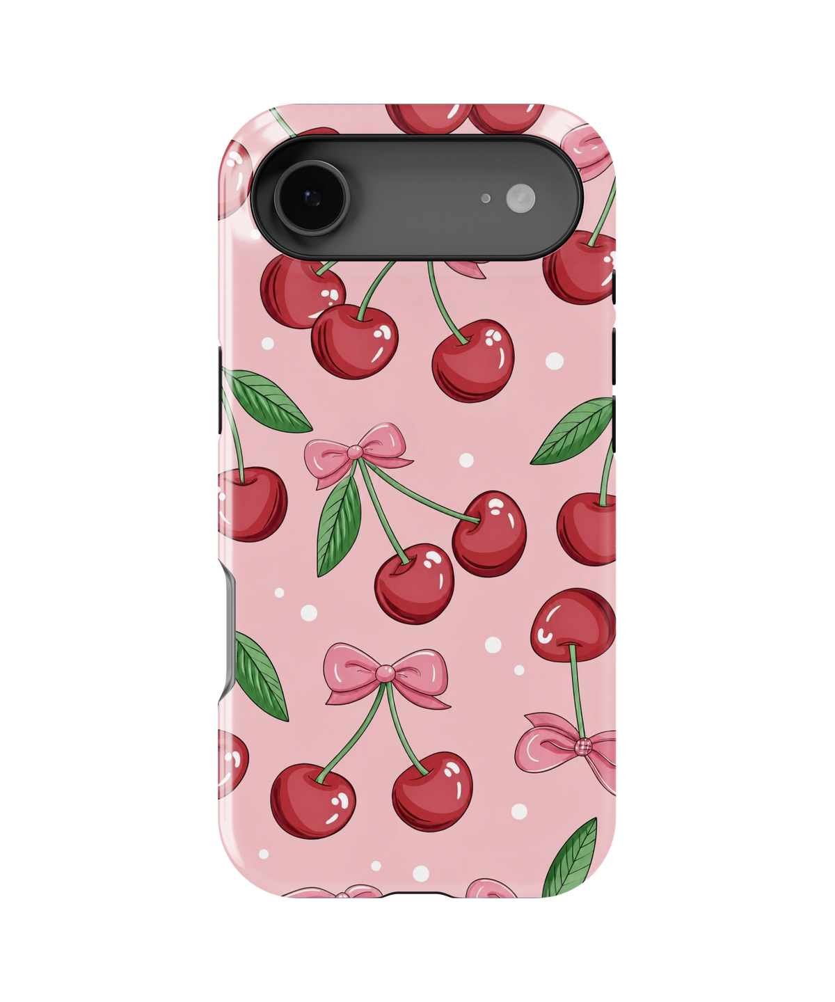 Coque iPhone – Design Cerises & Nœuds