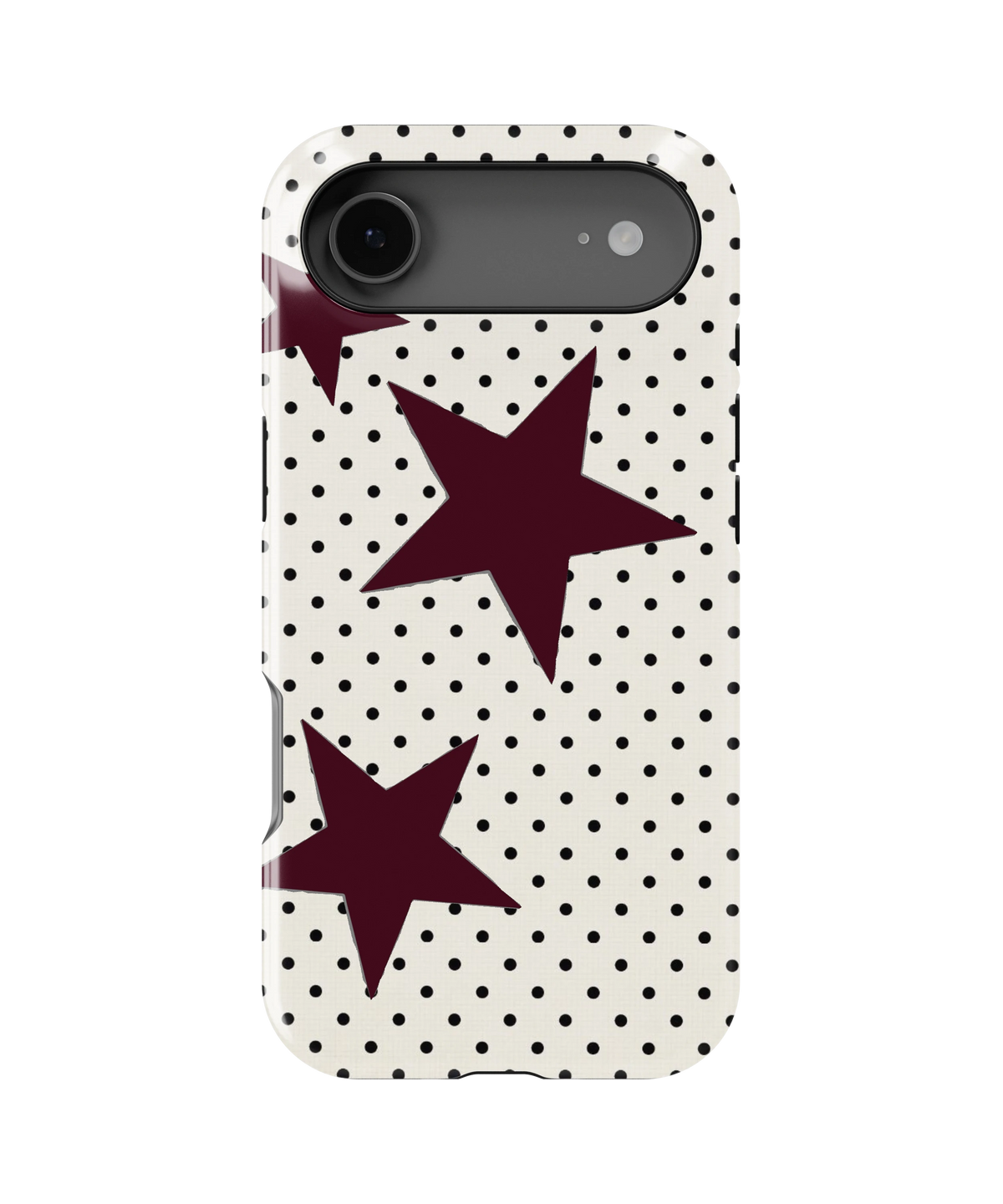 Coque iPhone – Design Pois et Étoiles Bordeaux