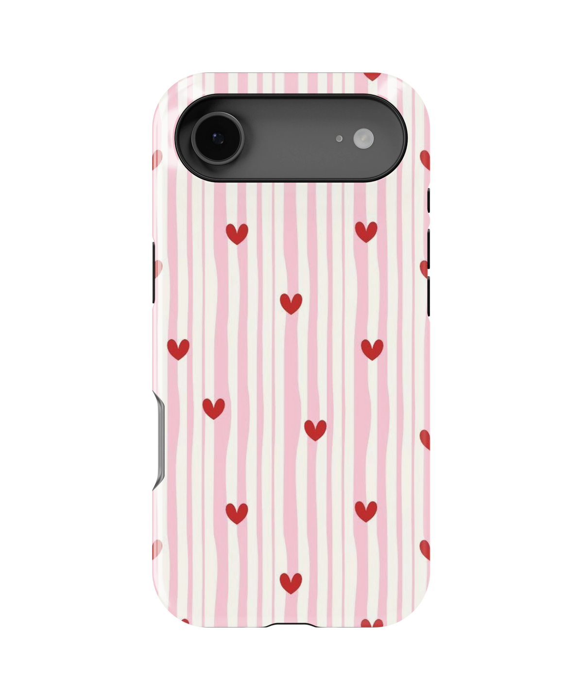 Coque iPhone – Design Rayures Cœurs Pastel