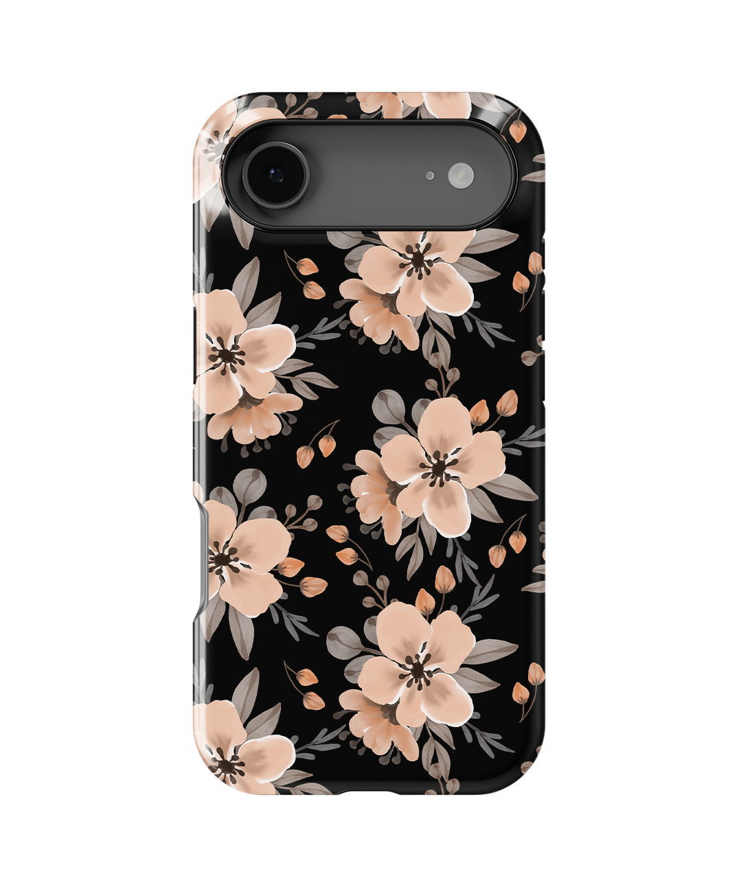 Coque iPhone – Design Floral Élégant Noir & Beige