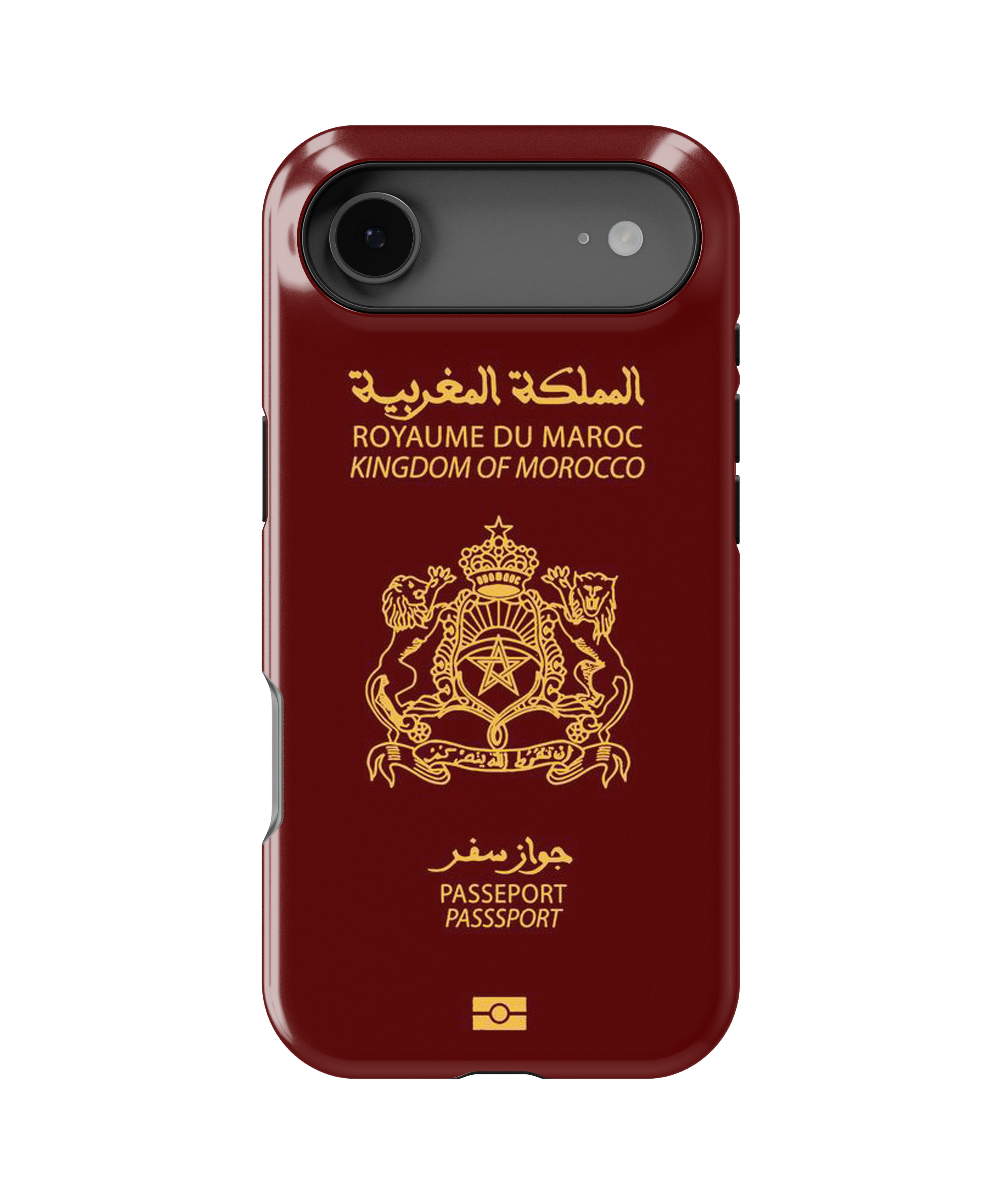 Coque iPhone Personnalisée – Design Passeport Maroc Rouge & Doré