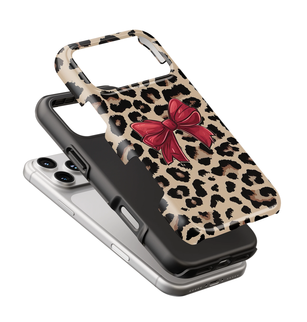 Coque iPhone – Léopard Chic avec Nœud Rouge