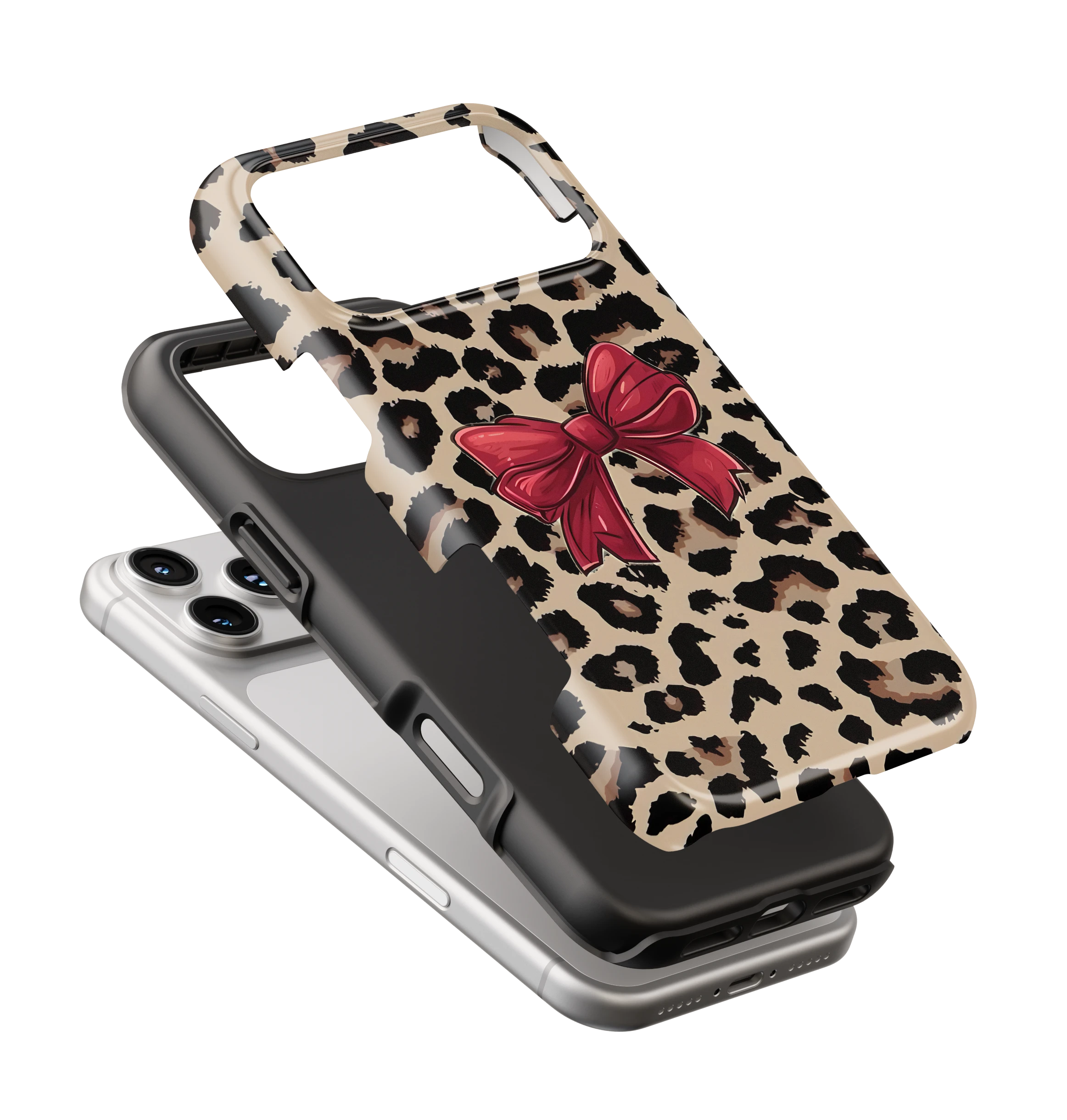 Coque iPhone – Léopard Chic avec Nœud Rouge