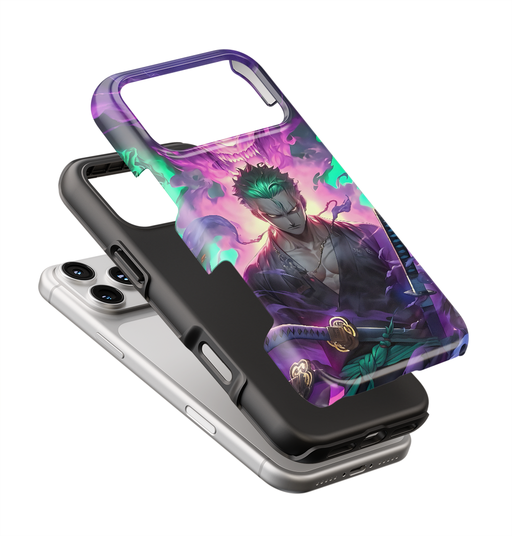 Coque iPhone Roronoa Zoro – Aura Démon Style Neon