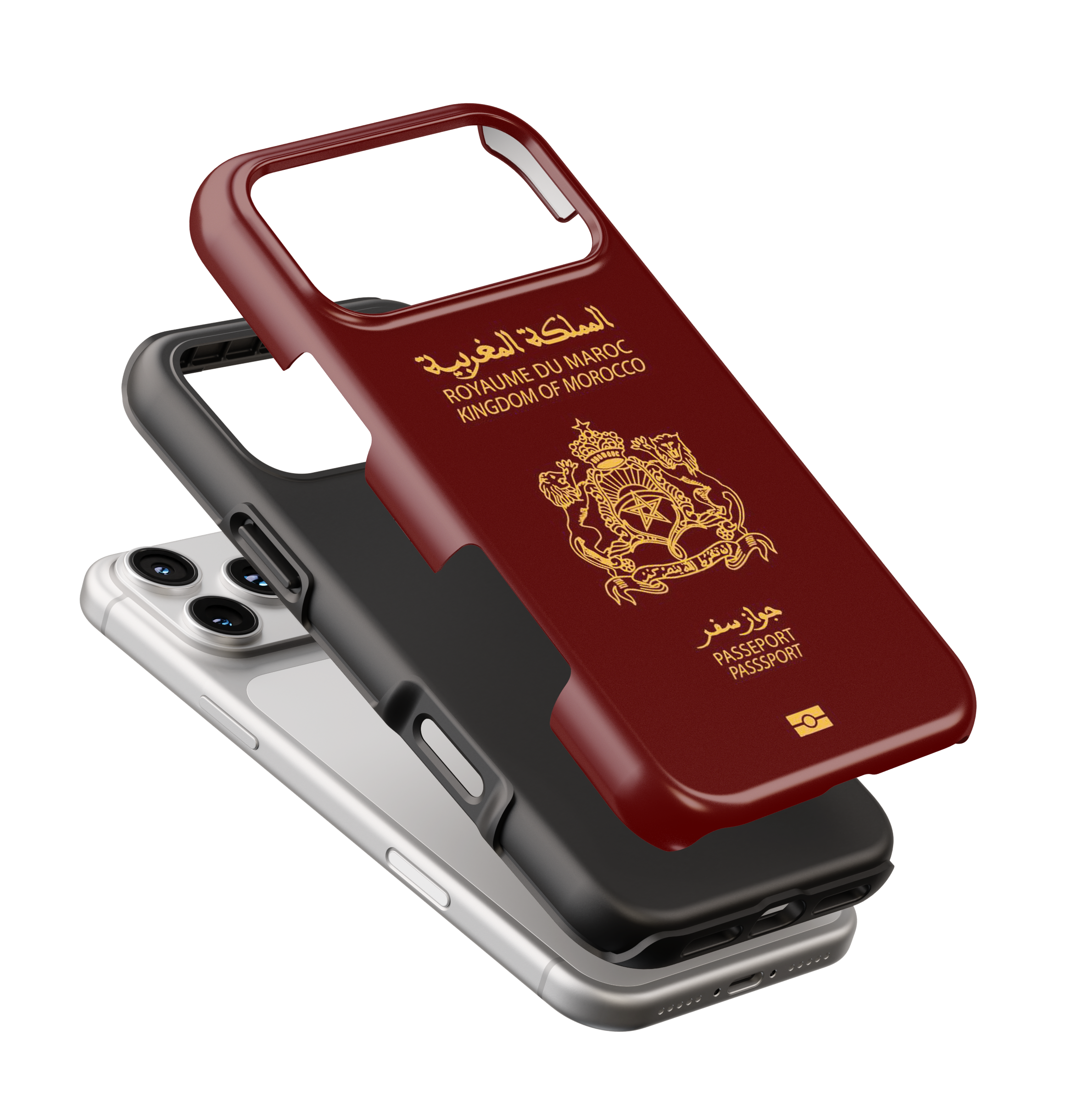 Coque iPhone Personnalisée – Design Passeport Maroc Rouge & Doré