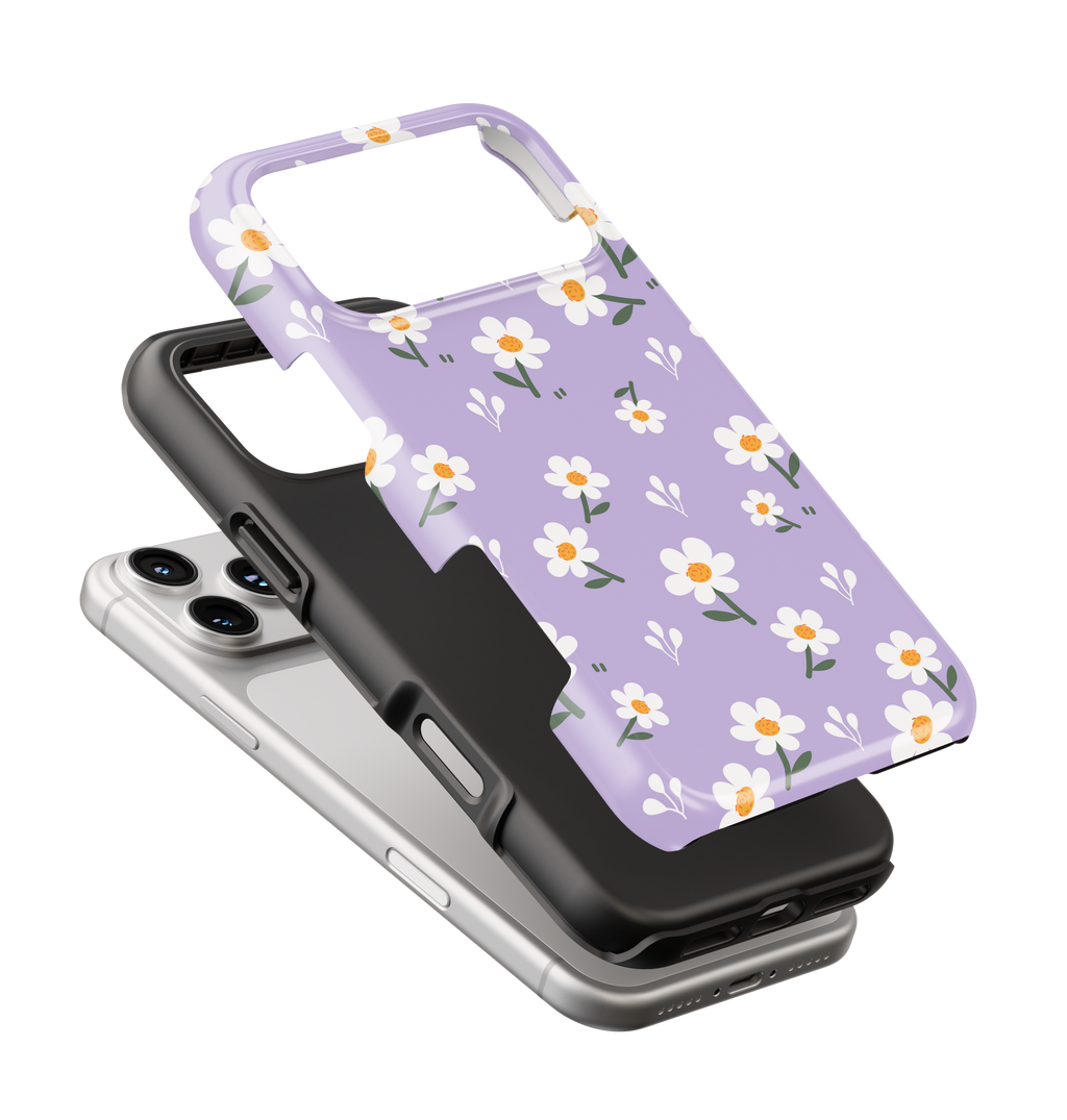 Coque iPhone – Design Marguerites sur Fond Violet