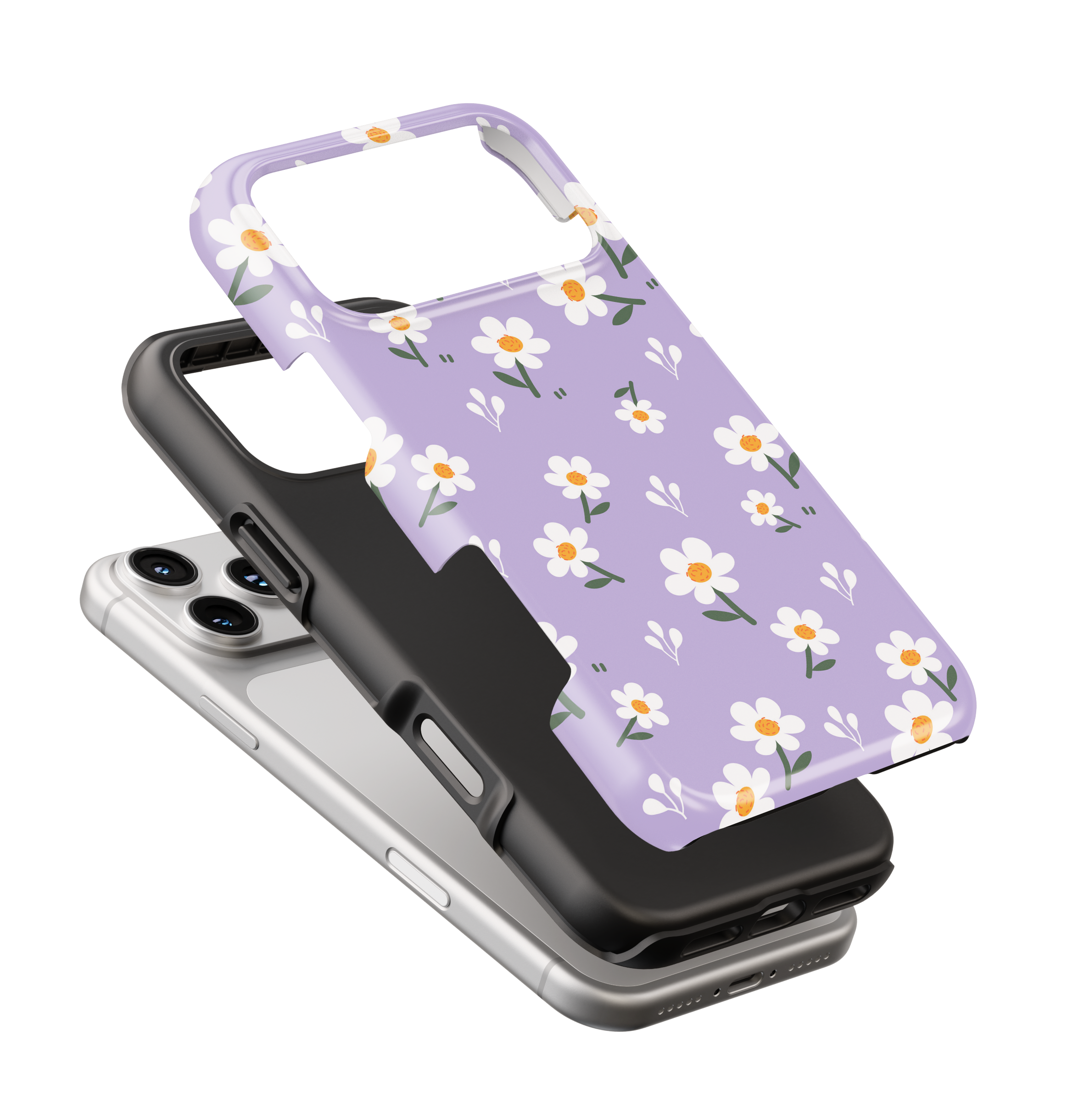 Coque iPhone – Design Marguerites sur Fond Violet