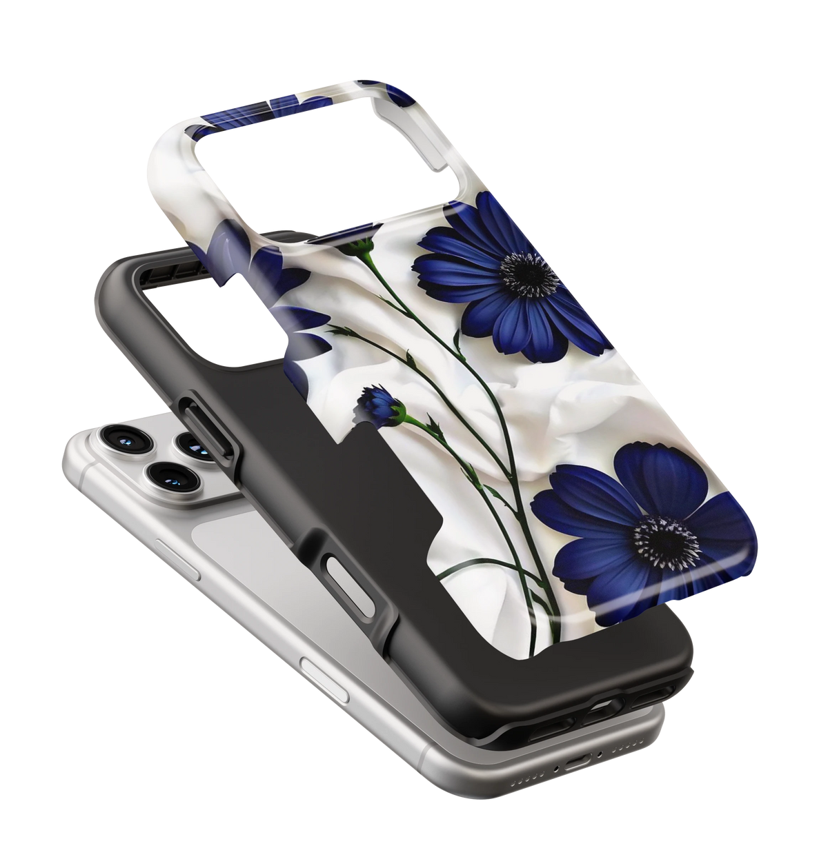 Coque iPhone – Design Fleurs Bleu Nuit