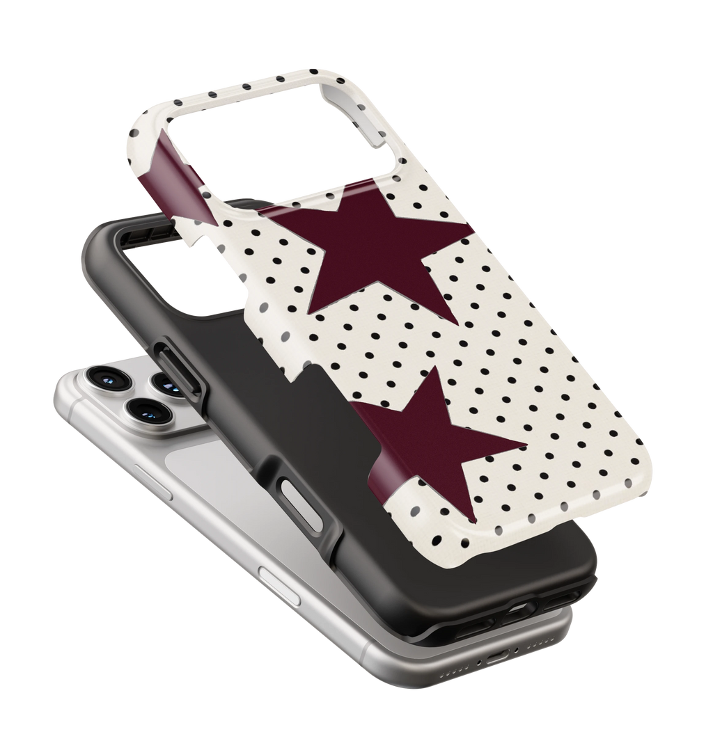 Coque iPhone – Design Pois et Étoiles Bordeaux