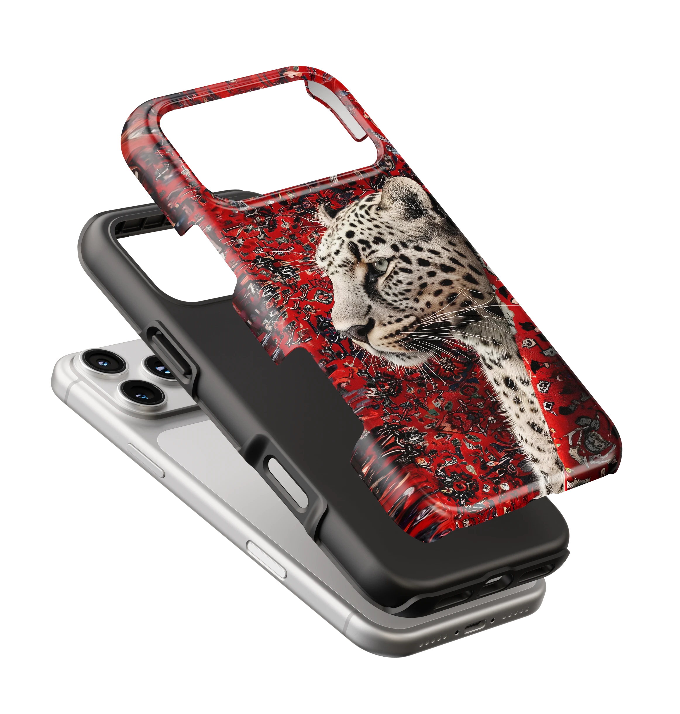 Coque iPhone Léopard Blanc & Rouge Sauvage