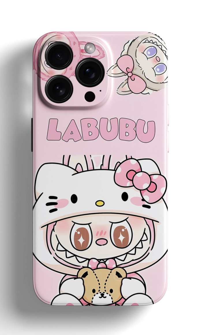 Coque iPhone - Design Mignon en Rose avec Personnage Cartoon "Labubu" – Image 1