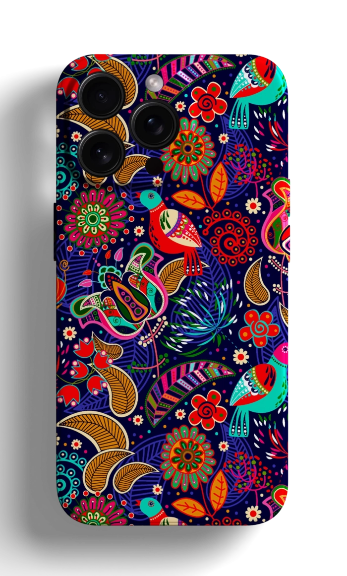 Coque iPhone - Design Vibrant avec Oiseaux et Motifs Floral Multicolores – Image 1