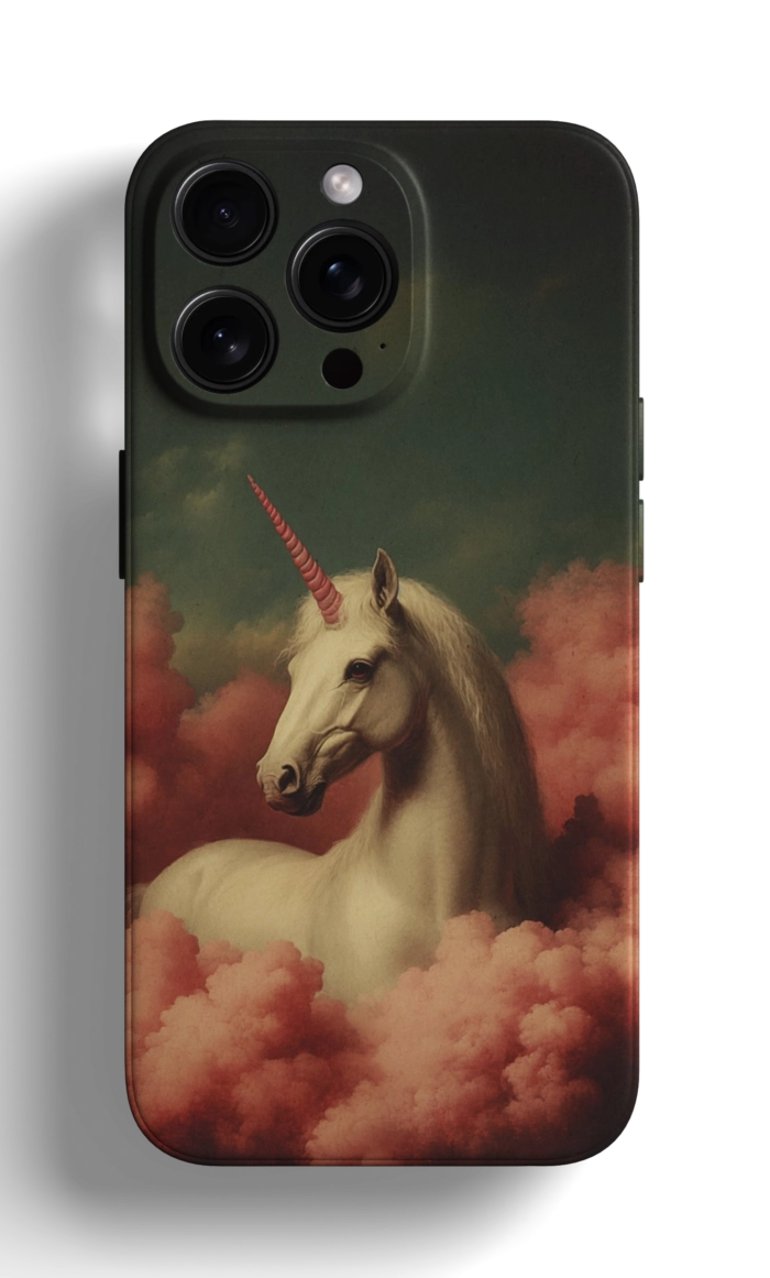 Coque iPhone avec une Licorne Émergeant des Nuages Roses – Image 1