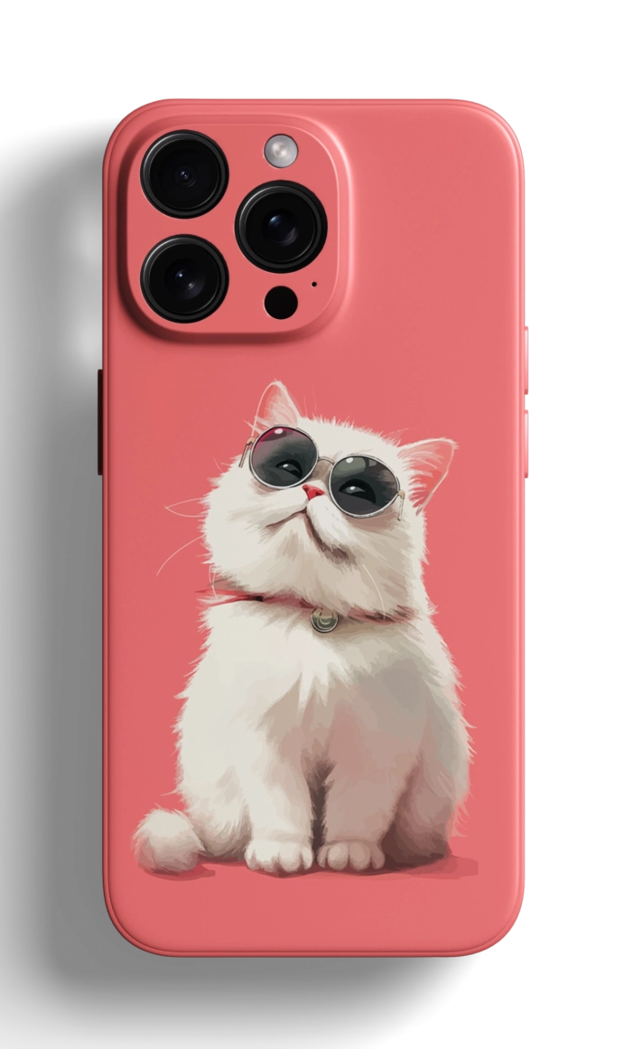 Coque iPhone avec un Chat Blanc portant des Lunettes de Soleil – Image 1